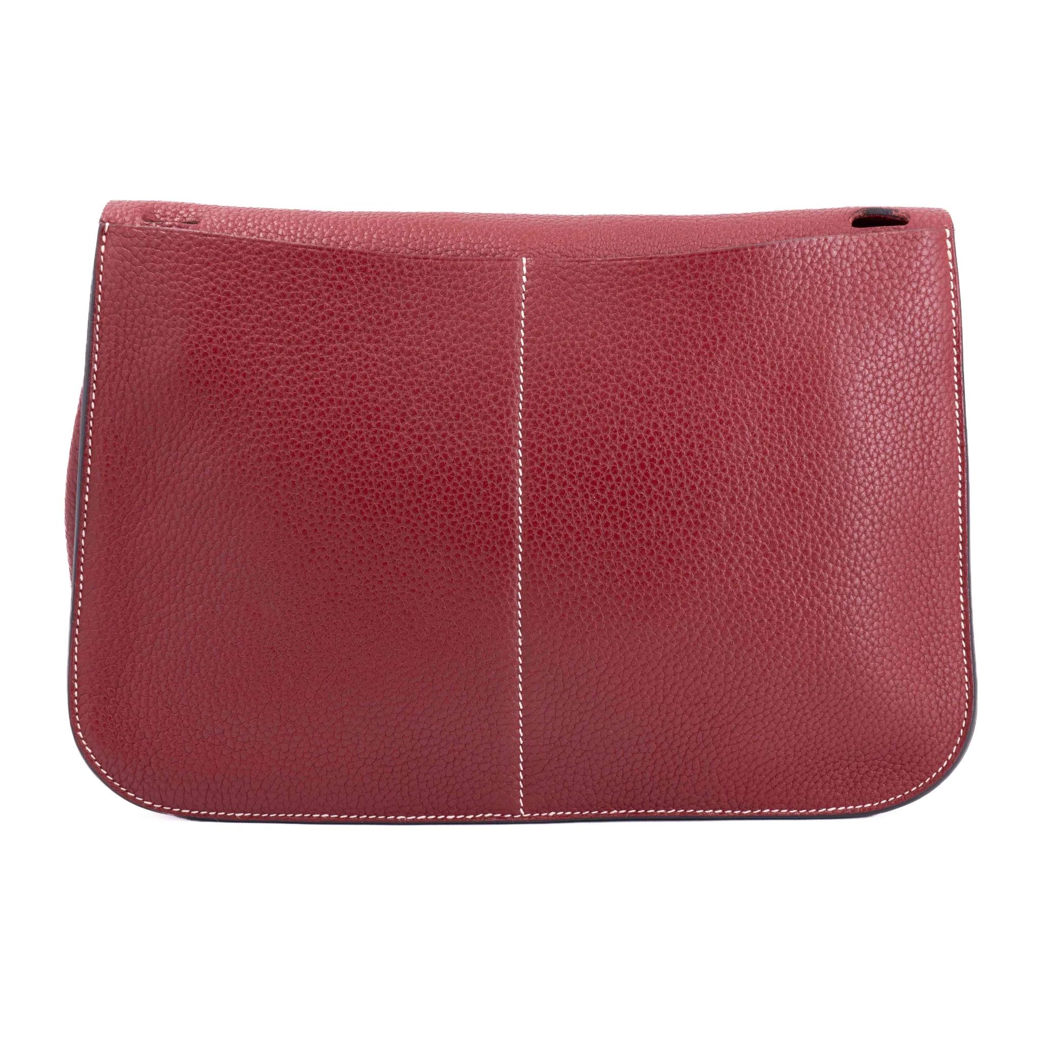 A美品 HERMÈS 爱马仕 Halzan 31 55 爱马仕红 Rouge H Clemence小牛皮 银扣 T刻 2015年 - 2
