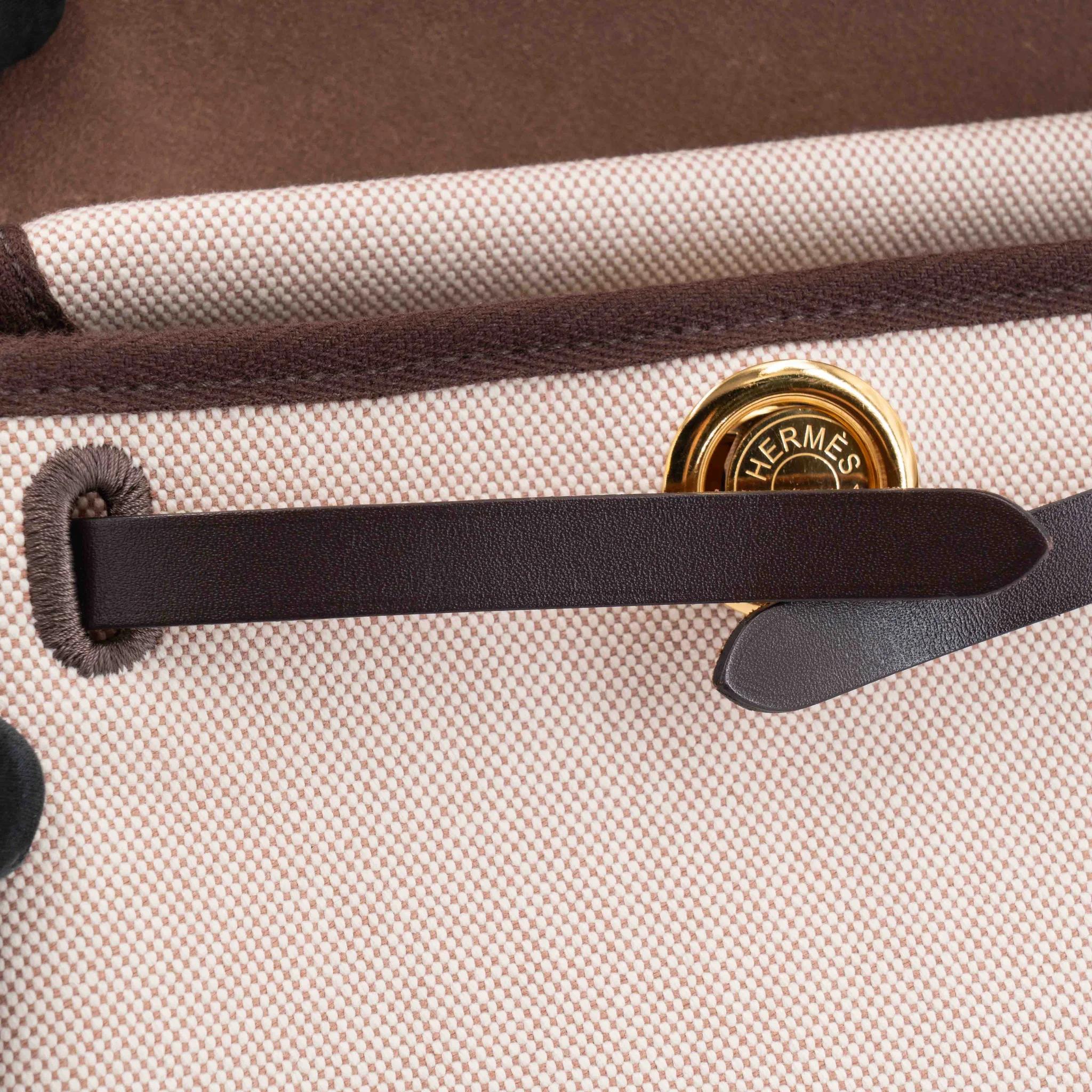 Very Good ( Rank A) HERMÈS Herbag Zip Mini 20 Ebene (46) Vache Hunter Toile H canvas Gold hardware W (2024) - 23