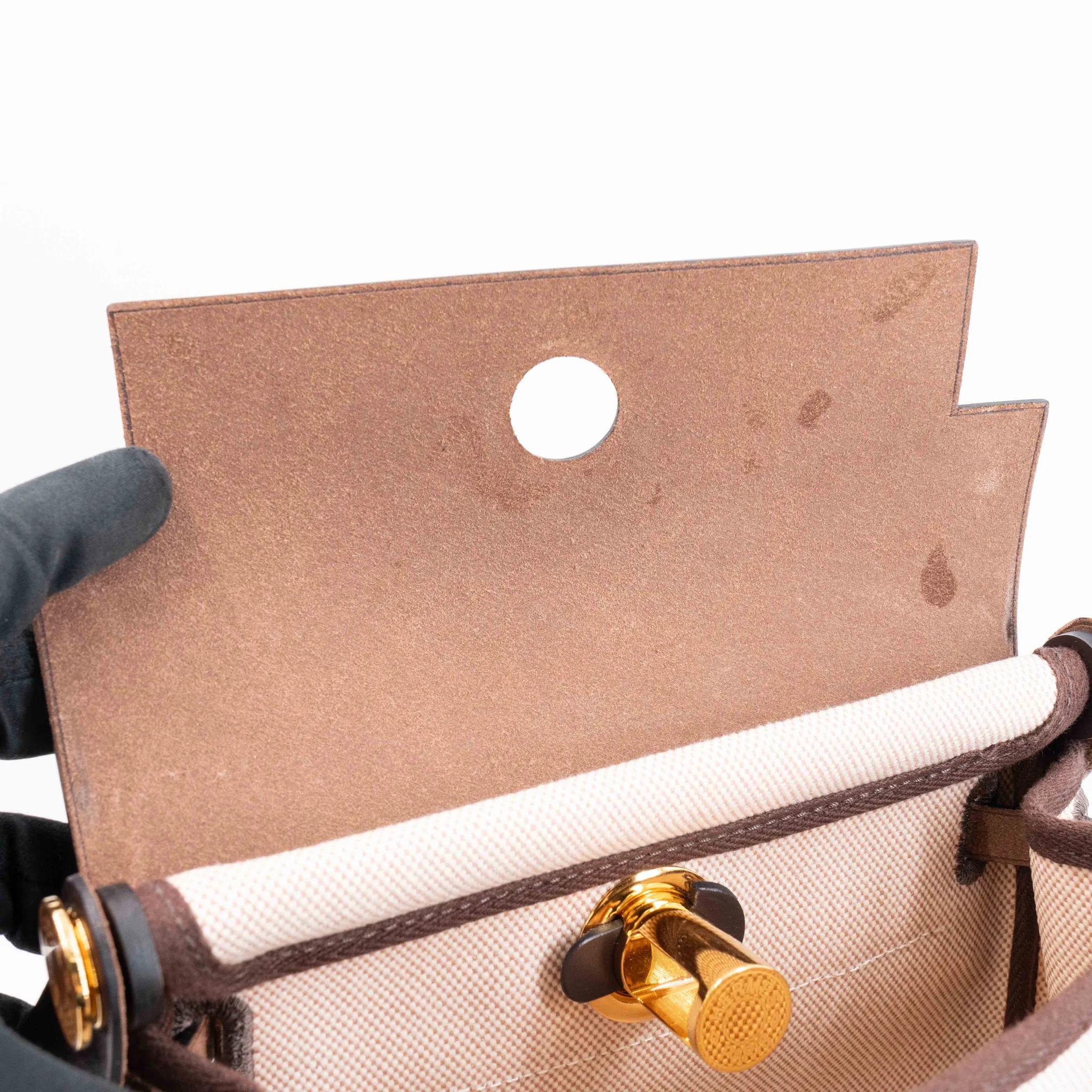 Very Good ( Rank A) HERMÈS Herbag Zip Mini 20 Ebene (46) Vache Hunter Toile H canvas Gold hardware W (2024) - 29