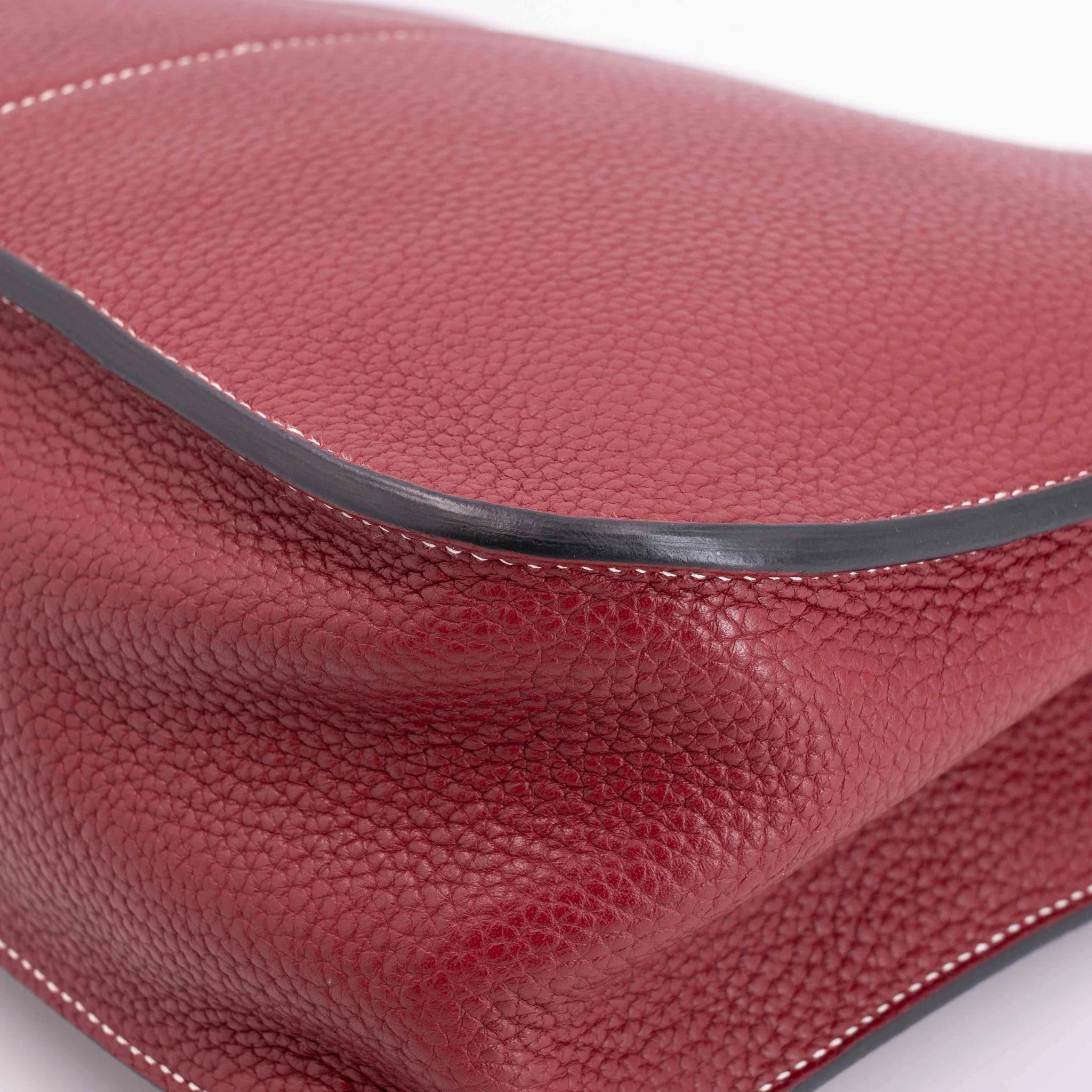 A美品 HERMÈS 爱马仕 Halzan 31 55 爱马仕红 Rouge H Clemence小牛皮 银扣 T刻 2015年 - 15