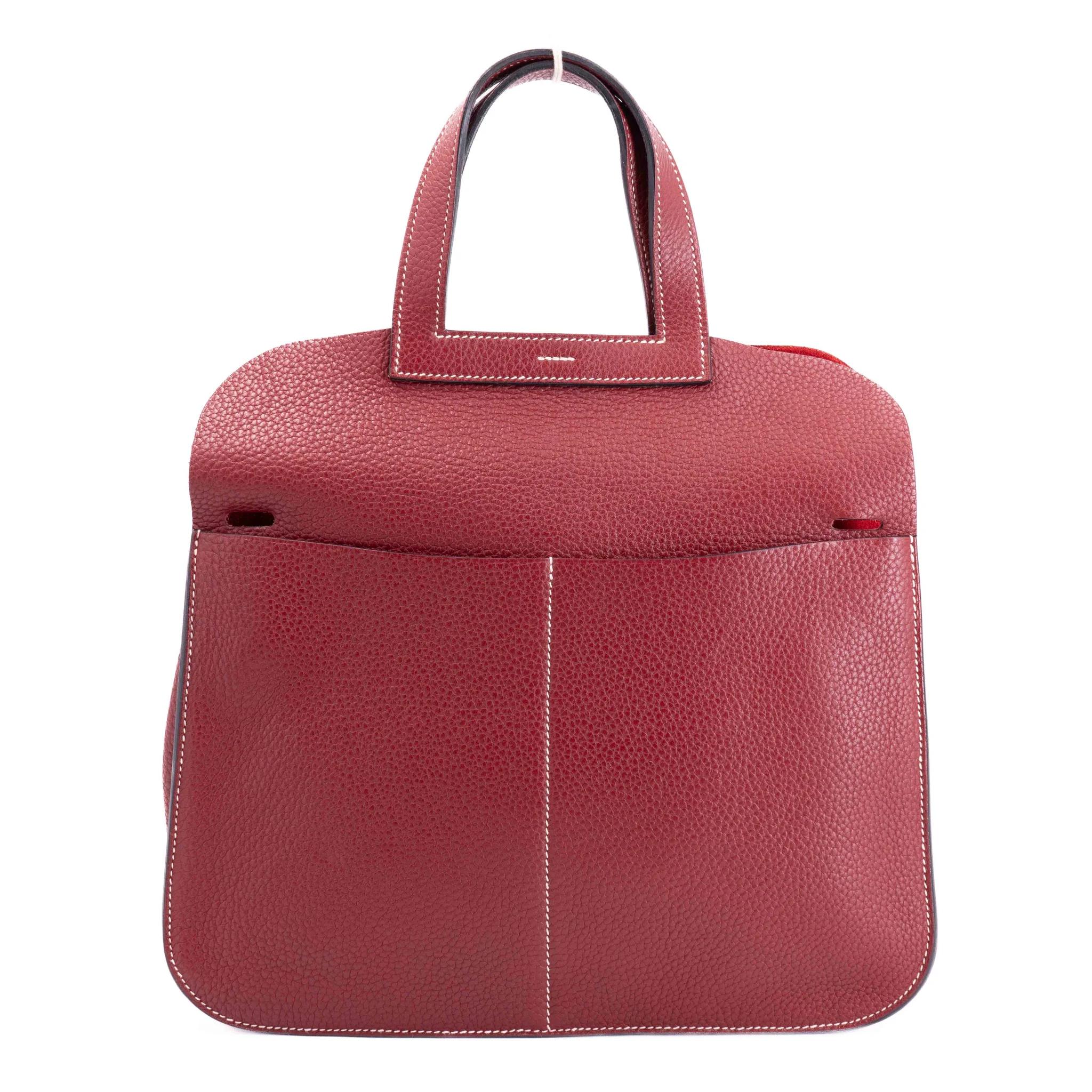 A美品 HERMÈS 爱马仕 Halzan 31 55 爱马仕红 Rouge H Clemence小牛皮 银扣 T刻 2015年 - 4