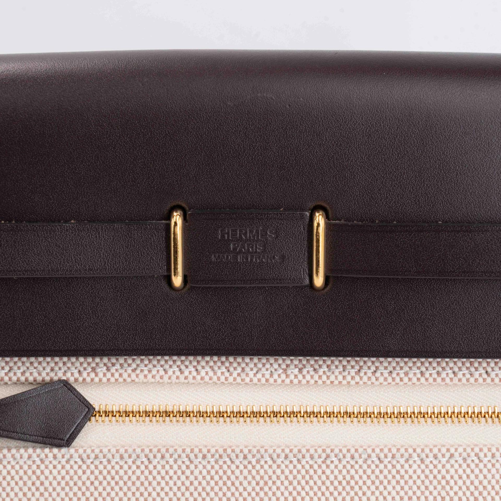 ランク A HERMÈS エルメス エールバッグジップ ミニ 20 エベンヌ (46) ヴァッシュハンター トワルアッシュ ゴールド金具 W刻印 (2024) - 4