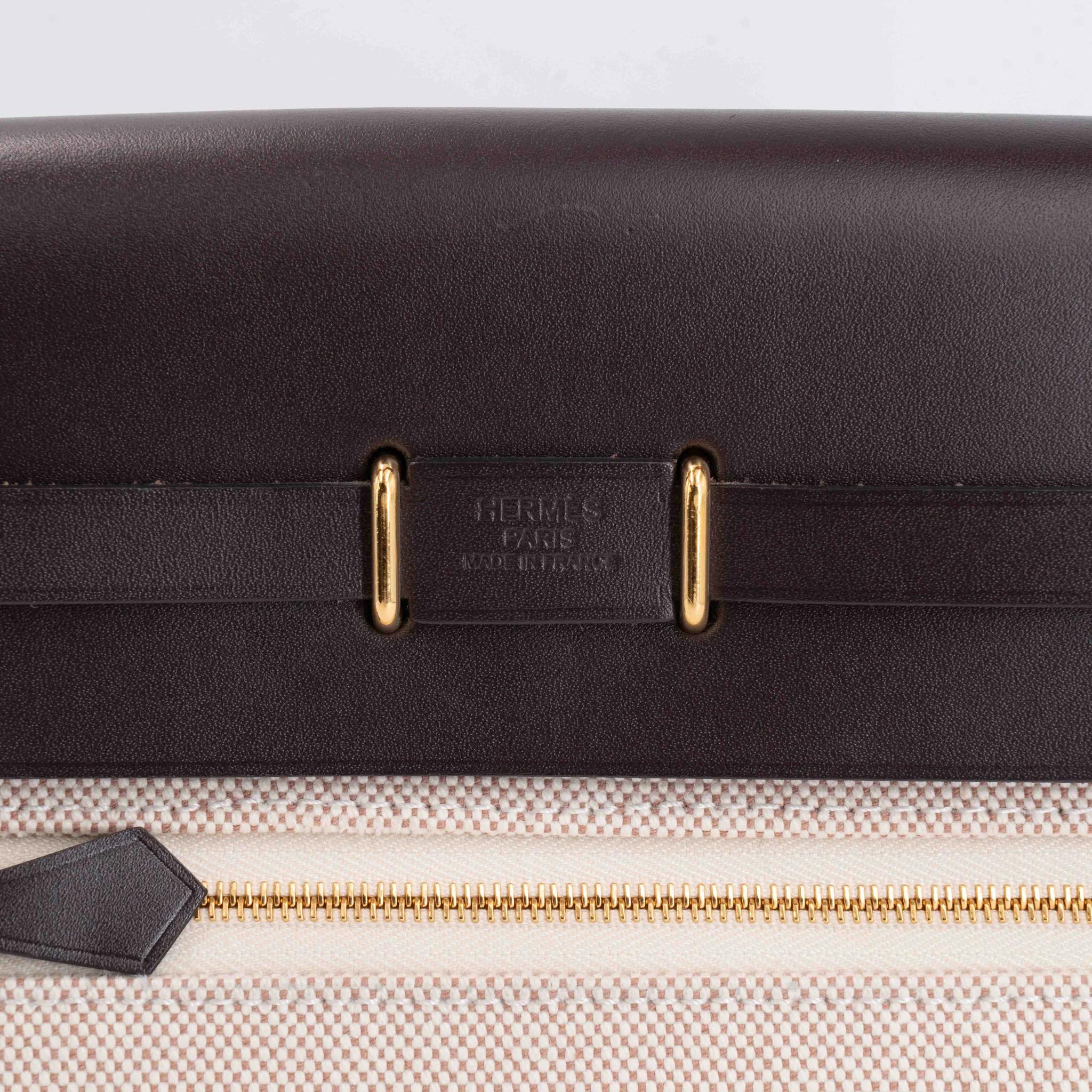 Very Good ( Rank A) HERMÈS Herbag Zip Mini 20 Ebene (46) Vache Hunter Toile H canvas Gold hardware W (2024) - 4