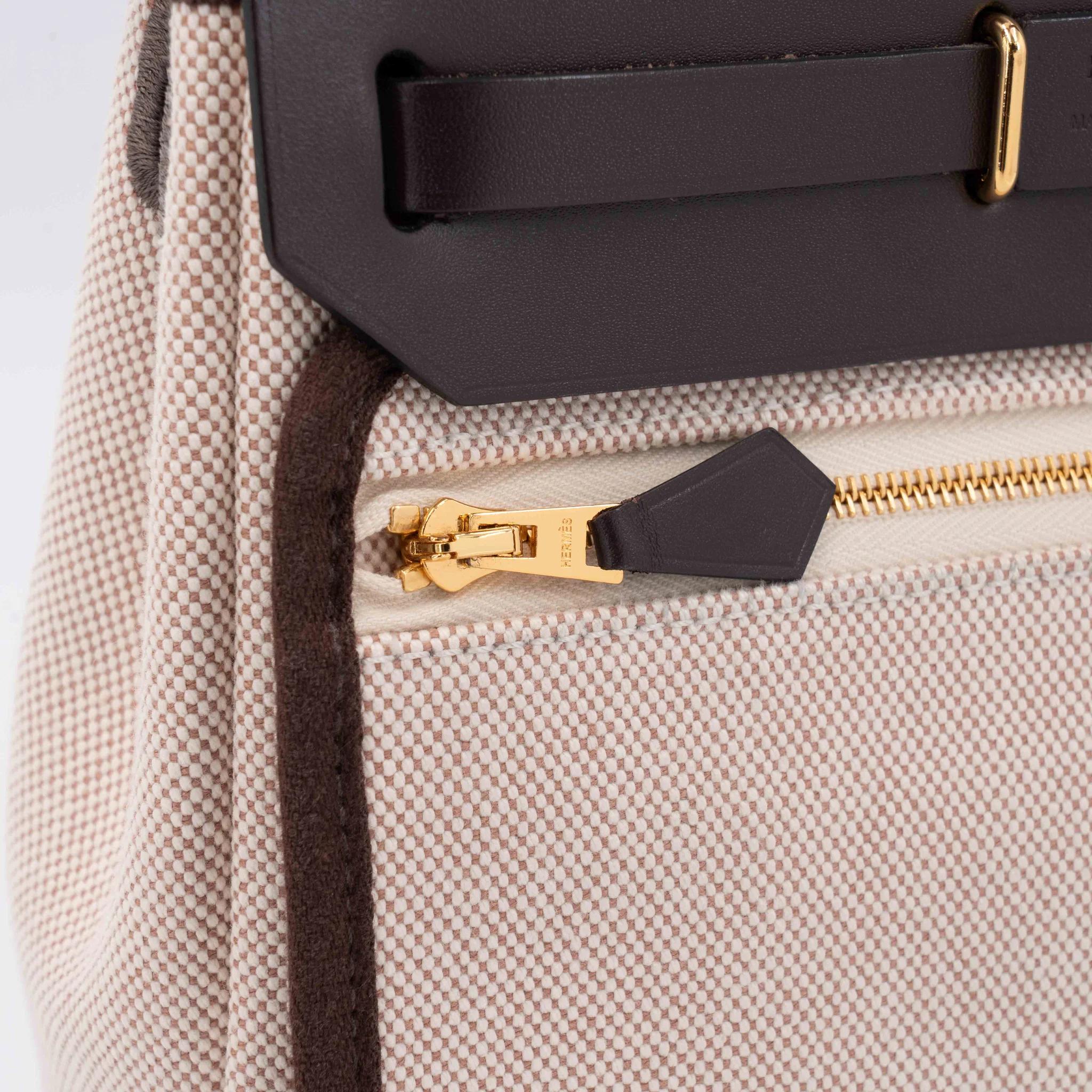 Very Good ( Rank A) HERMÈS Herbag Zip Mini 20 Ebene (46) Vache Hunter Toile H canvas Gold hardware W (2024) - 3