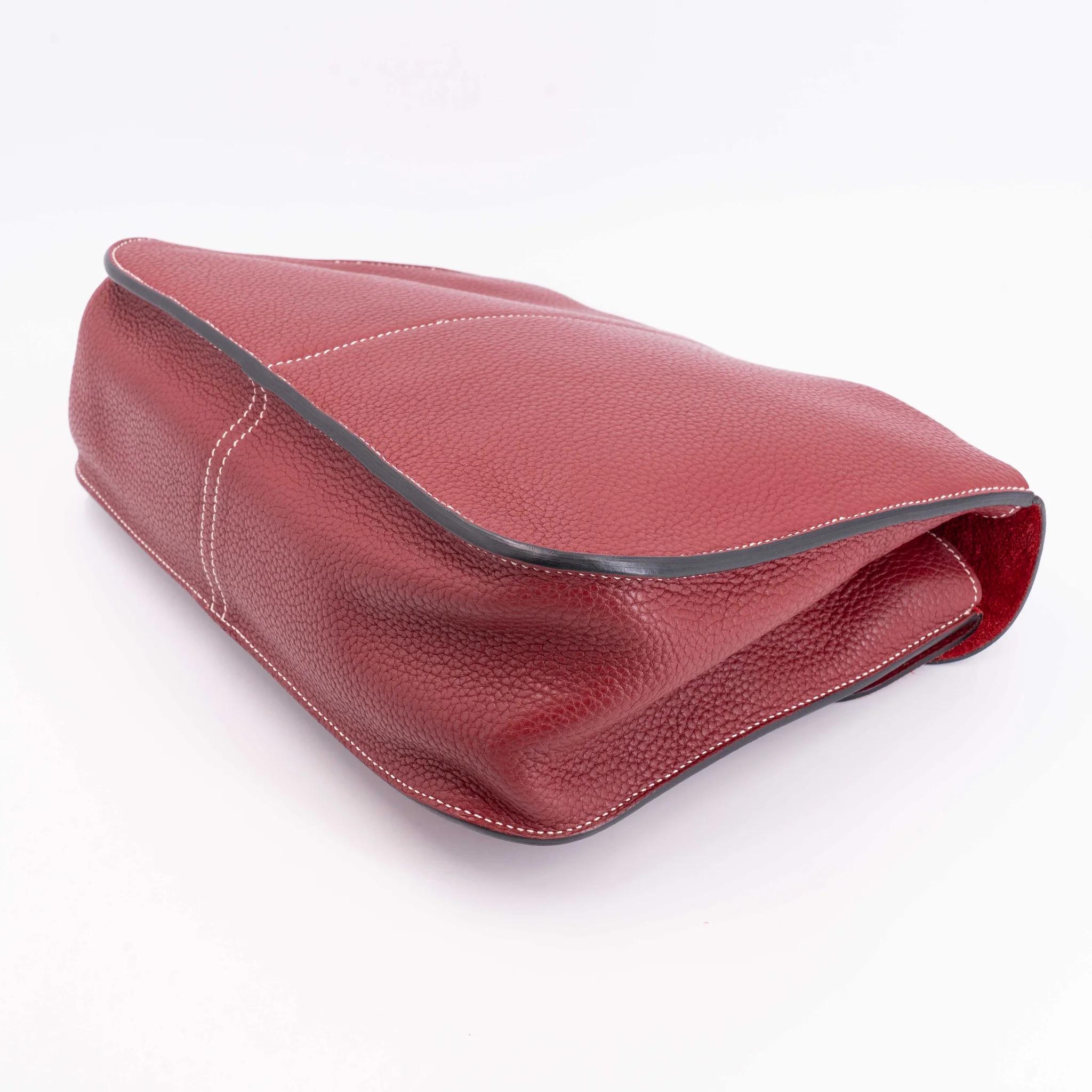 A美品 HERMÈS 爱马仕 Halzan 31 55 爱马仕红 Rouge H Clemence小牛皮 银扣 T刻 2015年 - 12