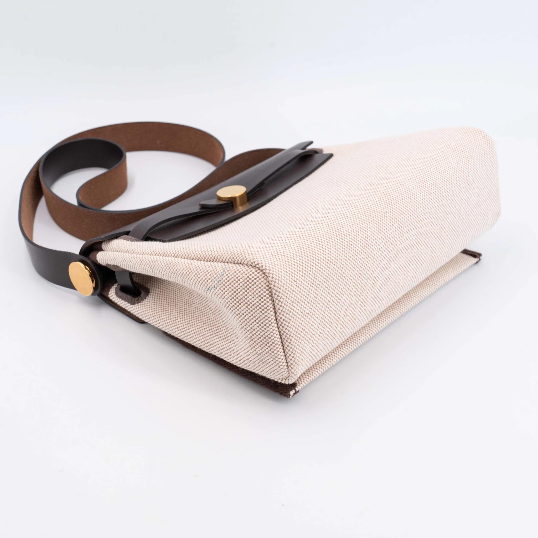 Very Good ( Rank A) HERMÈS Herbag Zip Mini 20 Ebene (46) Vache Hunter Toile H canvas Gold hardware W (2024) - 9