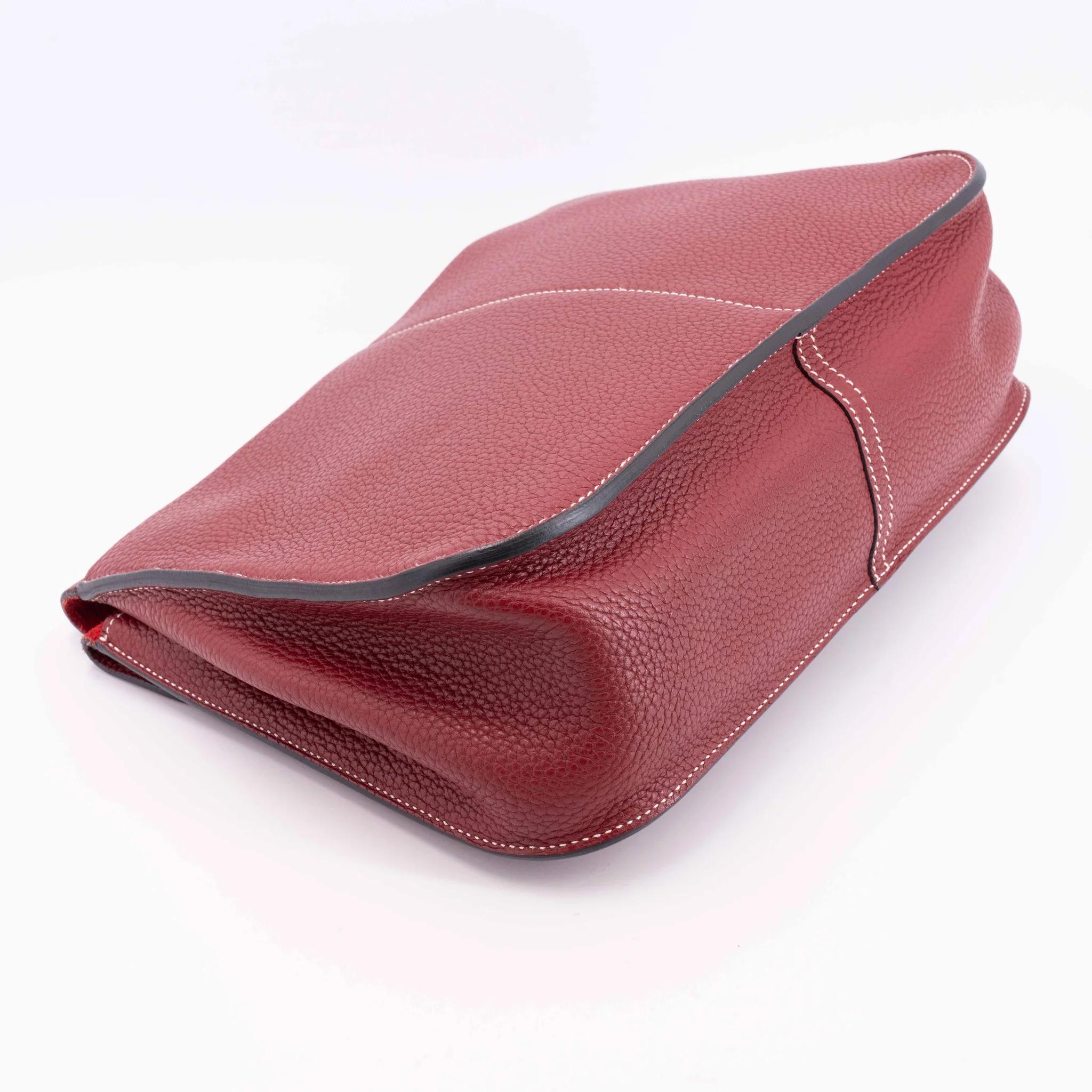 A美品 HERMÈS 爱马仕 Halzan 31 55 爱马仕红 Rouge H Clemence小牛皮 银扣 T刻 2015年 - 13