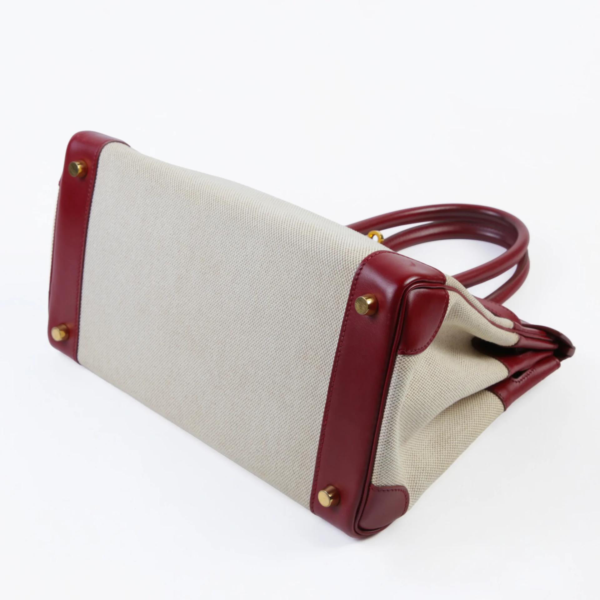 Very Good ( Rank A) HERMÈS Birkin 30 Rouge H (55) Toile H canvas Box-calf Gold hardware Square C (1999) - 6