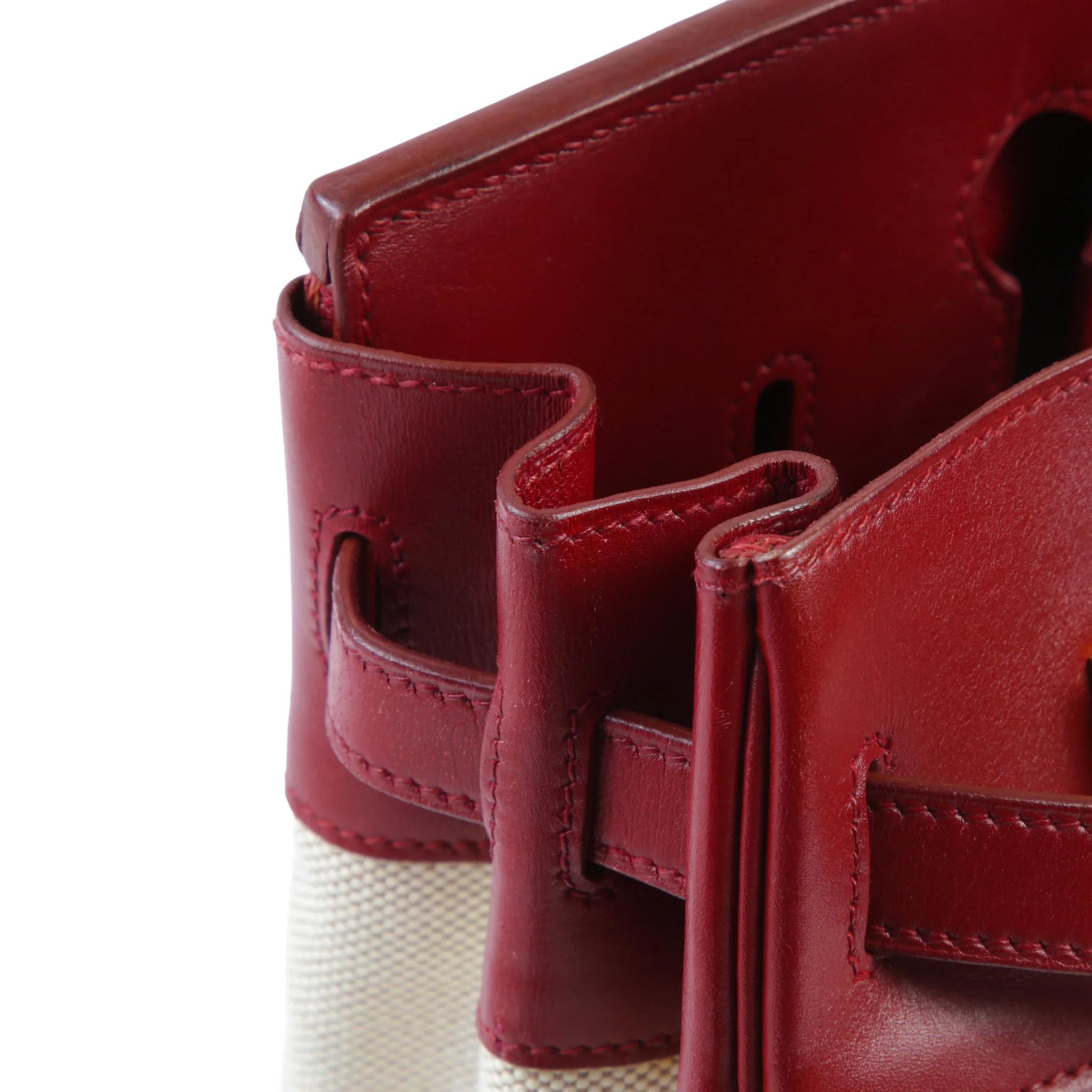 Very Good ( Rank A) HERMÈS Birkin 30 Rouge H (55) Toile H canvas Box-calf Gold hardware Square C (1999) - 14