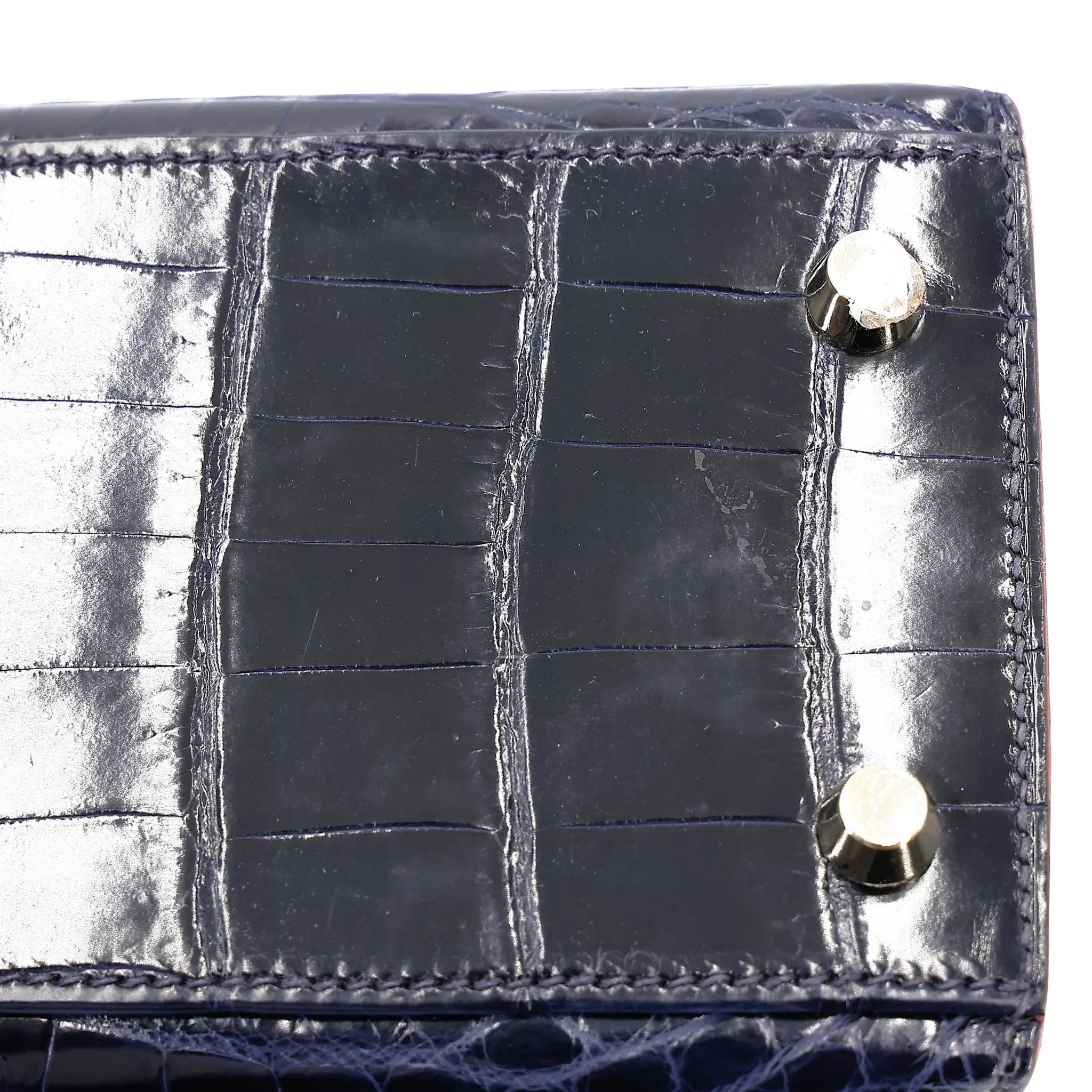 Very Good ( Rank A) HERMÈS Limited Edition Kelly 25 Sellier Navy (7U) Shiny Niloticus Crocodile Gold hardware X (2016) - 31