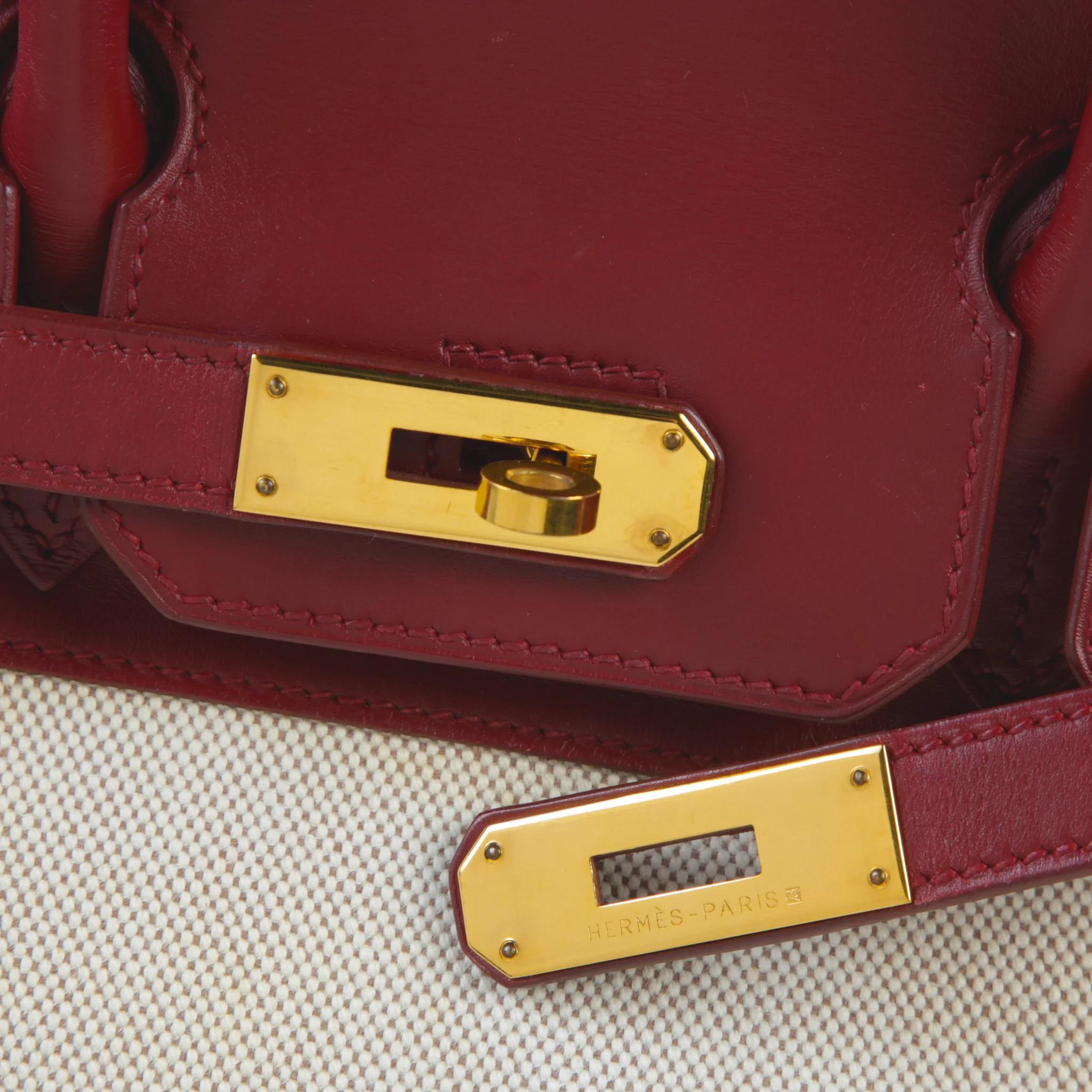 Very Good ( Rank A) HERMÈS Birkin 30 Rouge H (55) Toile H canvas Box-calf Gold hardware Square C (1999) - 9