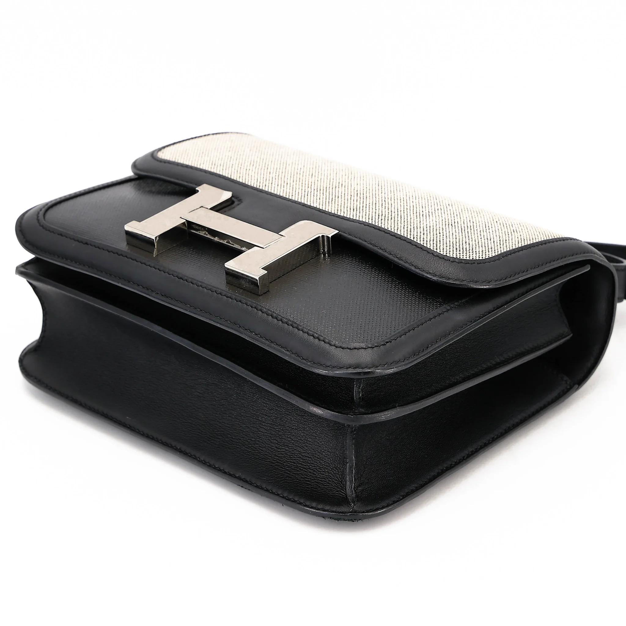 A美品 HERMÈS 愛馬仕 Constance 康康 24 89 黑色 Noir (Black) Toile H 帆布 Swift牛皮 銀扣 D刻 2019年 - 4