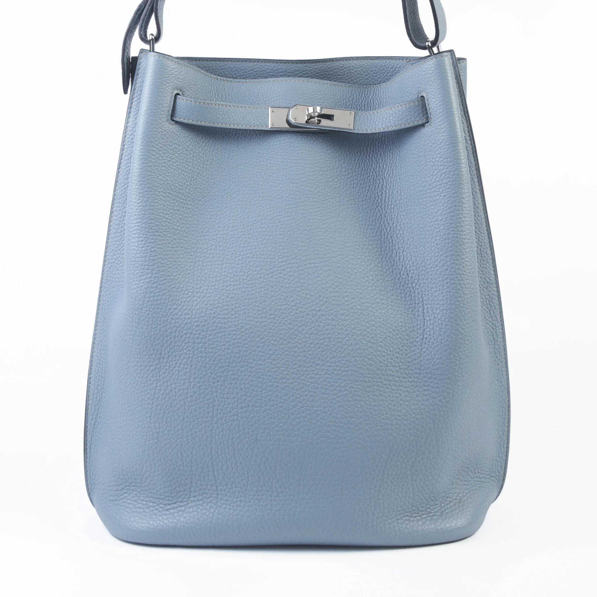 Very Good ( Rank A) HERMÈS So Kelly 26 Bleu Lin (J7) Clemence Palladium hardware Square Q (2013) - 1