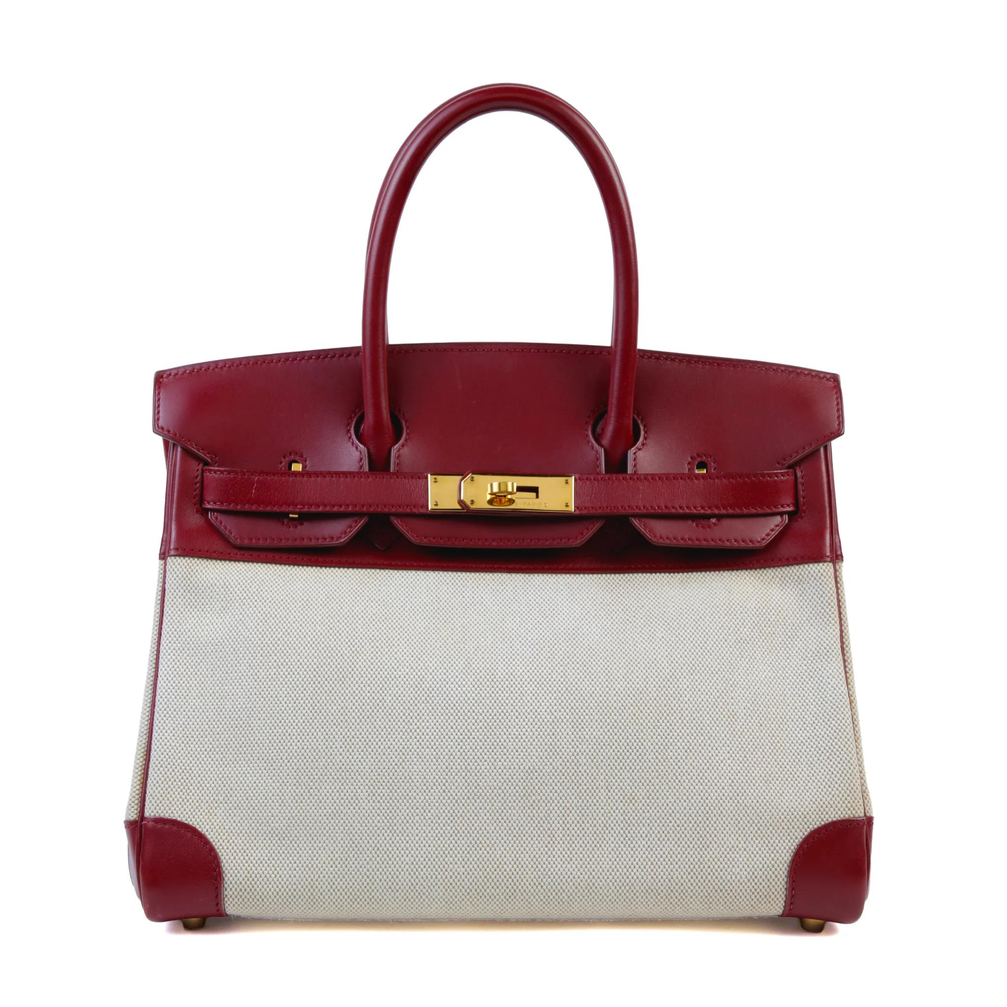 Very Good ( Rank A) HERMÈS Birkin 30 Rouge H (55) Toile H canvas Box-calf Gold hardware Square C (1999) - 1