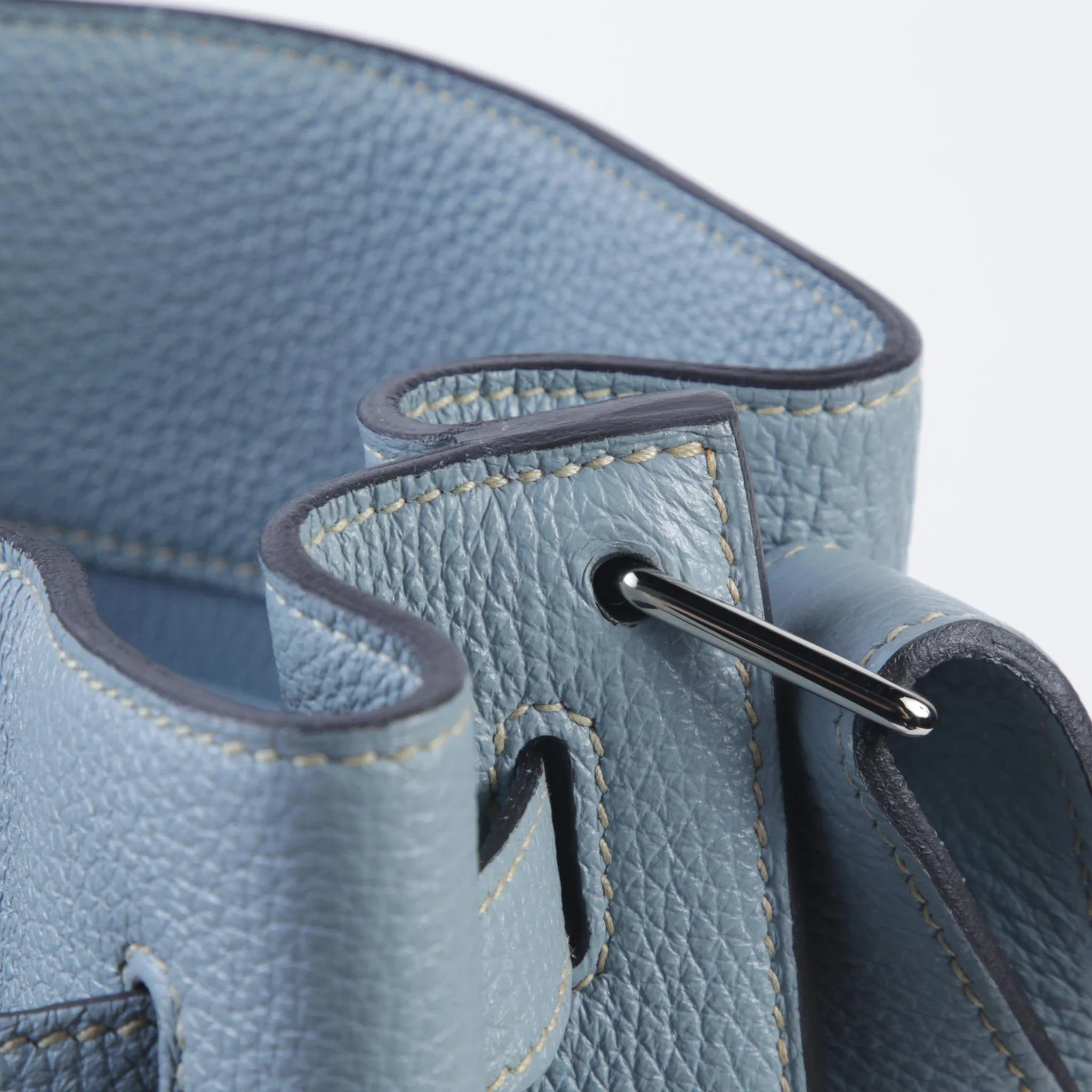 Very Good ( Rank A) HERMÈS So Kelly 26 Bleu Lin (J7) Clemence Palladium hardware Square Q (2013) - 13