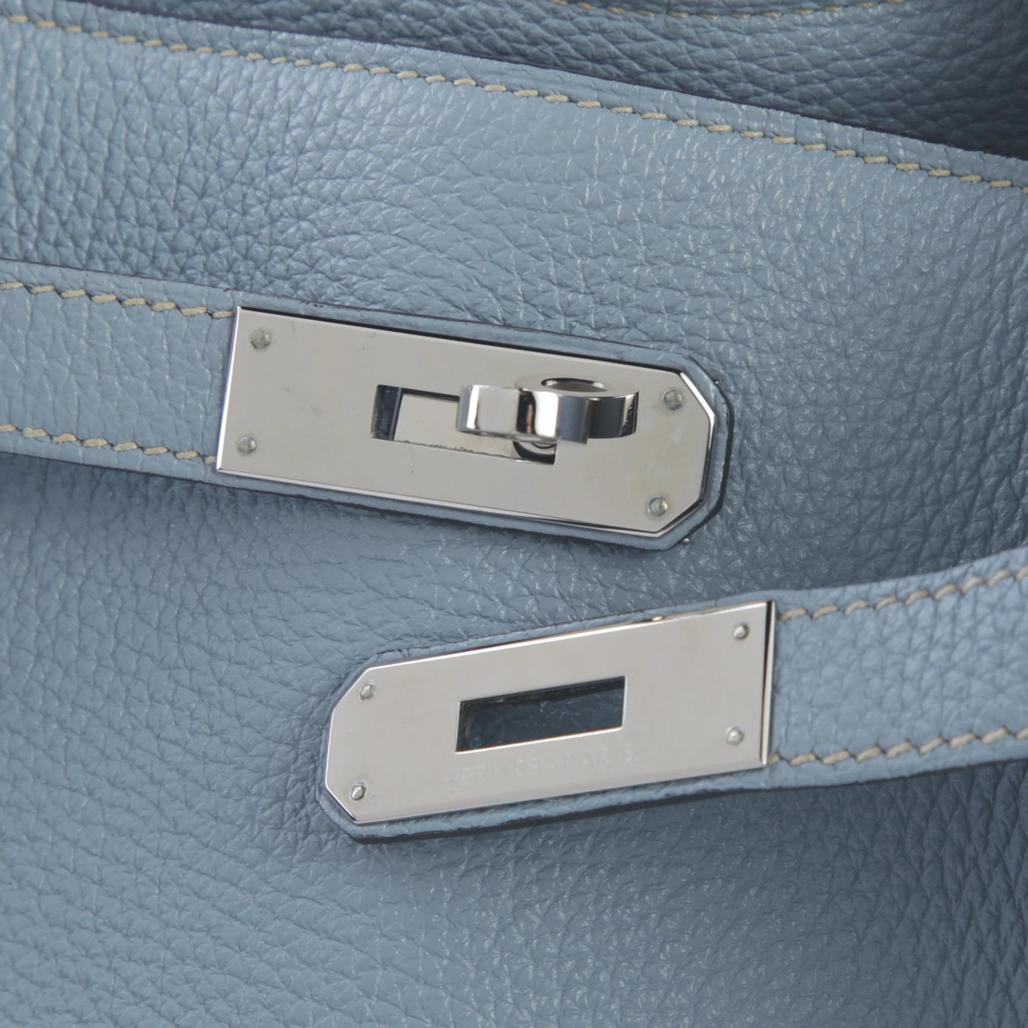 Very Good ( Rank A) HERMÈS So Kelly 26 Bleu Lin (J7) Clemence Palladium hardware Square Q (2013) - 8