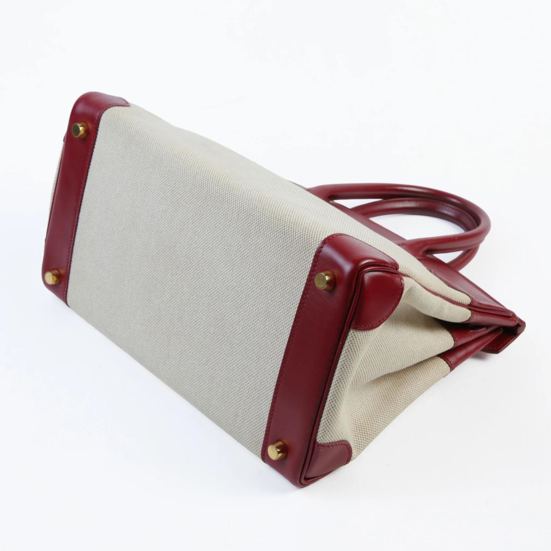 Very Good ( Rank A) HERMÈS Birkin 30 Rouge H (55) Toile H canvas Box-calf Gold hardware Square C (1999) - 8