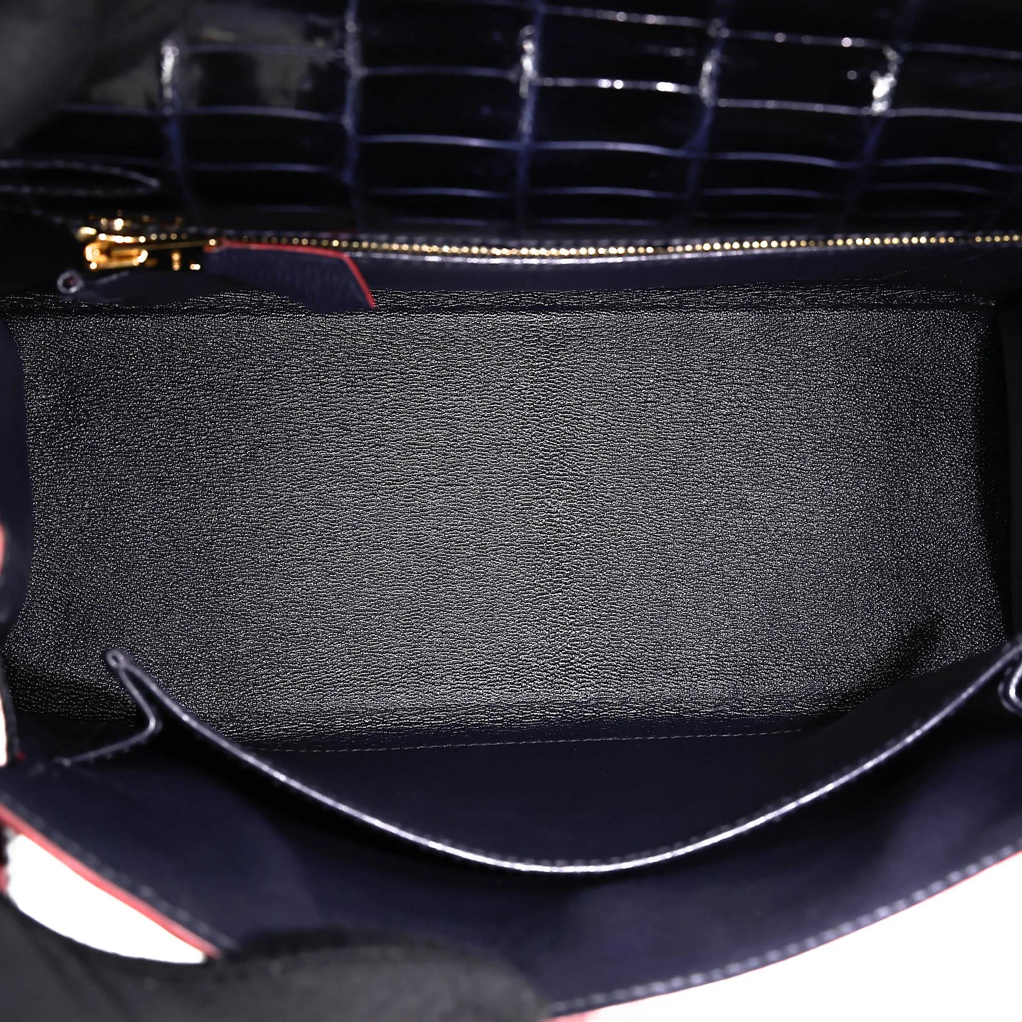 Very Good ( Rank A) HERMÈS Limited Edition Kelly 25 Sellier Navy (7U) Shiny Niloticus Crocodile Gold hardware X (2016) - 34