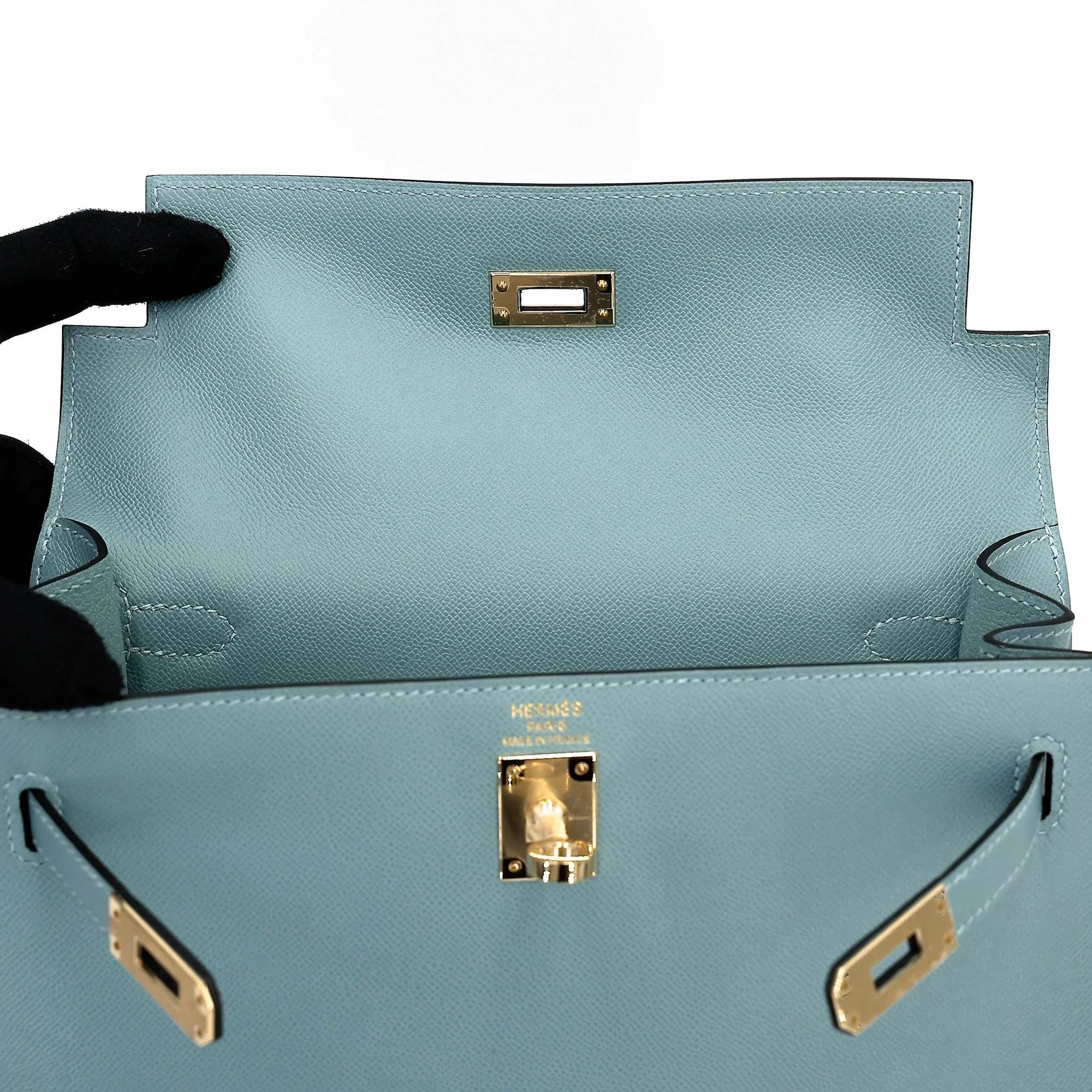 全新 HERMÈS 爱马仕 Kelly 25 外缝 7G 天青蓝 Ciel Madame皮 香槟金扣 G刻 2026年 - 12