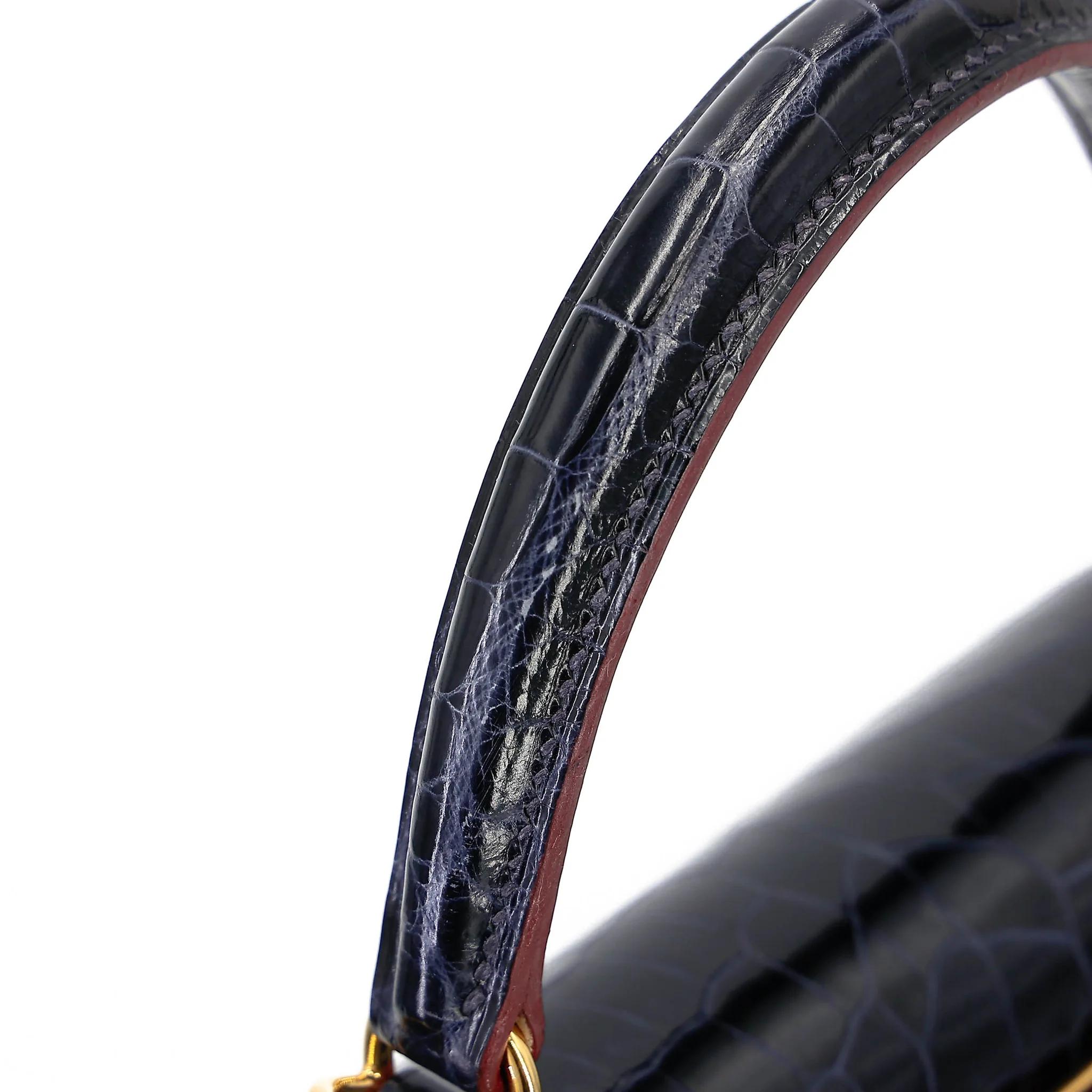 Very Good ( Rank A) HERMÈS Limited Edition Kelly 25 Sellier Navy (7U) Shiny Niloticus Crocodile Gold hardware X (2016) - 8
