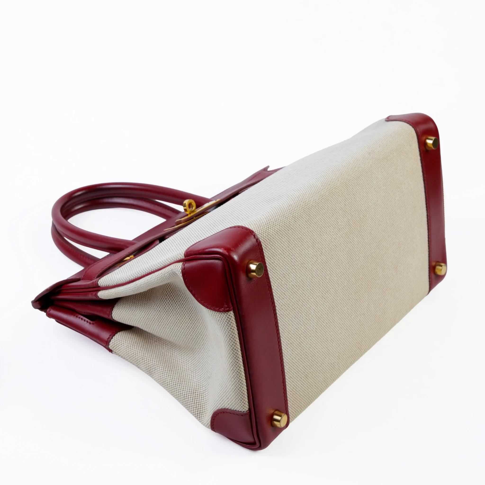 Very Good ( Rank A) HERMÈS Birkin 30 Rouge H (55) Toile H canvas Box-calf Gold hardware Square C (1999) - 5