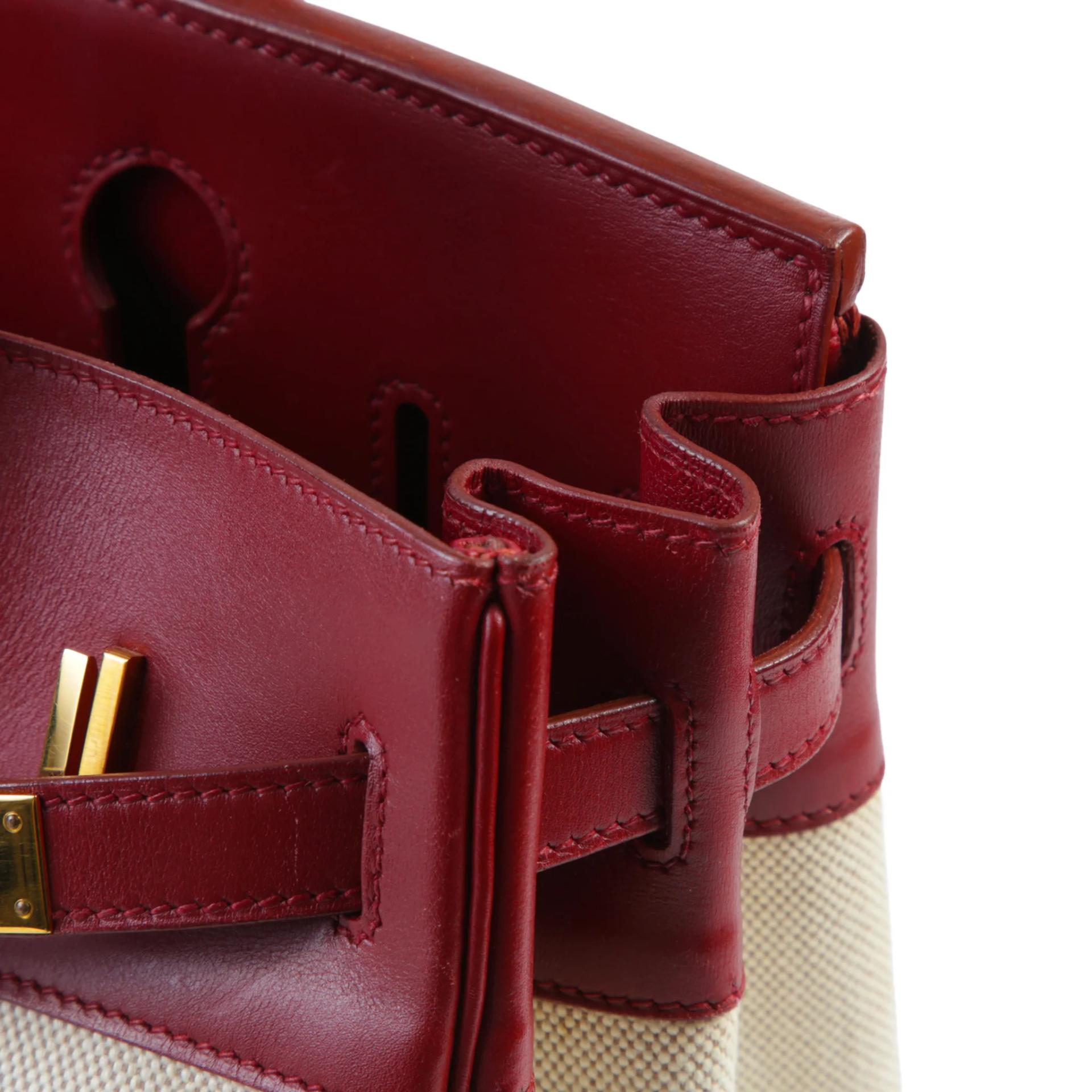 Very Good ( Rank A) HERMÈS Birkin 30 Rouge H (55) Toile H canvas Box-calf Gold hardware Square C (1999) - 13
