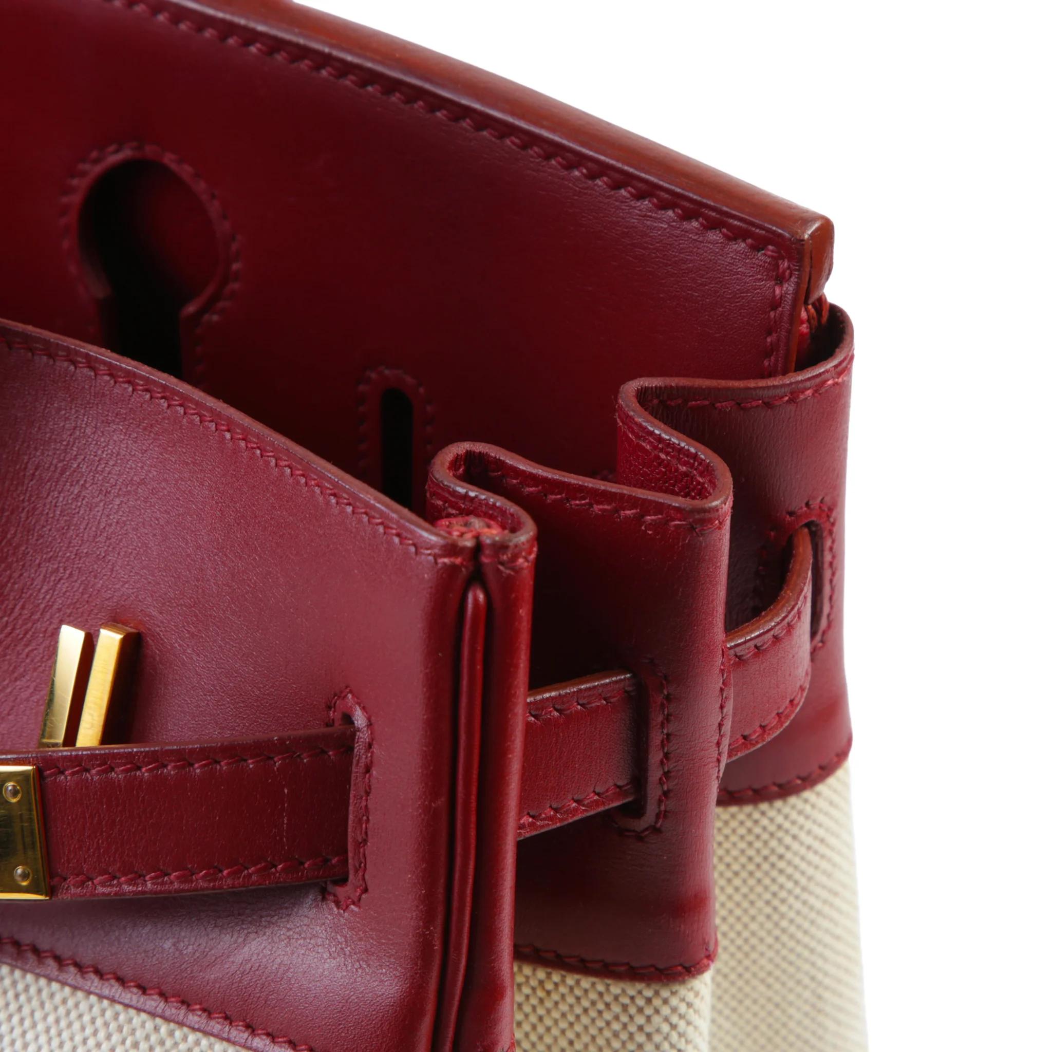 Very Good ( Rank A) HERMÈS Birkin 30 Rouge H (55) Toile H canvas Box-calf Gold hardware Square C (1999) - 13
