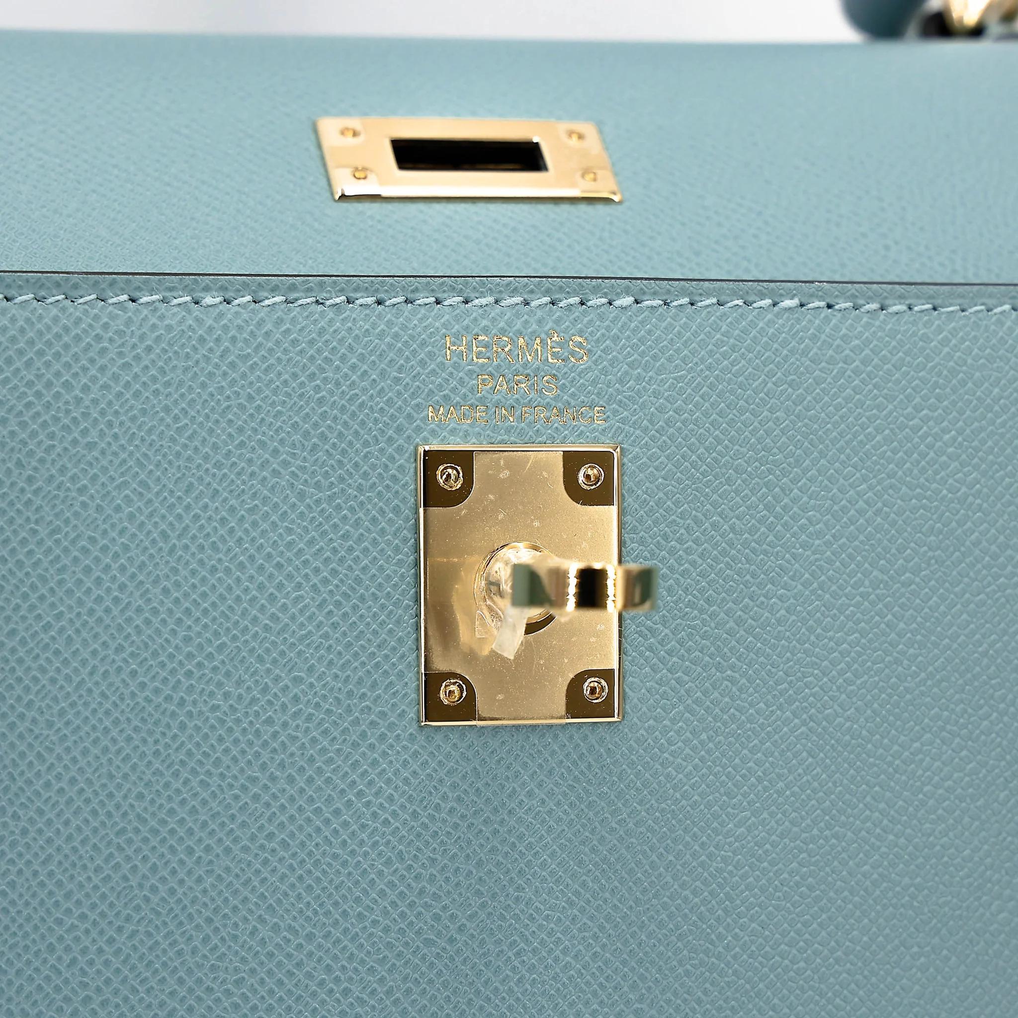 全新 HERMÈS 爱马仕 Kelly 25 外缝 7G 天青蓝 Ciel Madame皮 香槟金扣 G刻 2026年 - 13