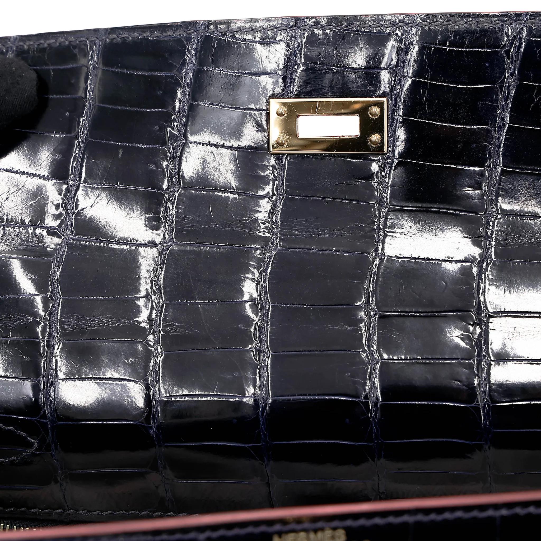 Very Good ( Rank A) HERMÈS Limited Edition Kelly 25 Sellier Navy (7U) Shiny Niloticus Crocodile Gold hardware X (2016) - 20