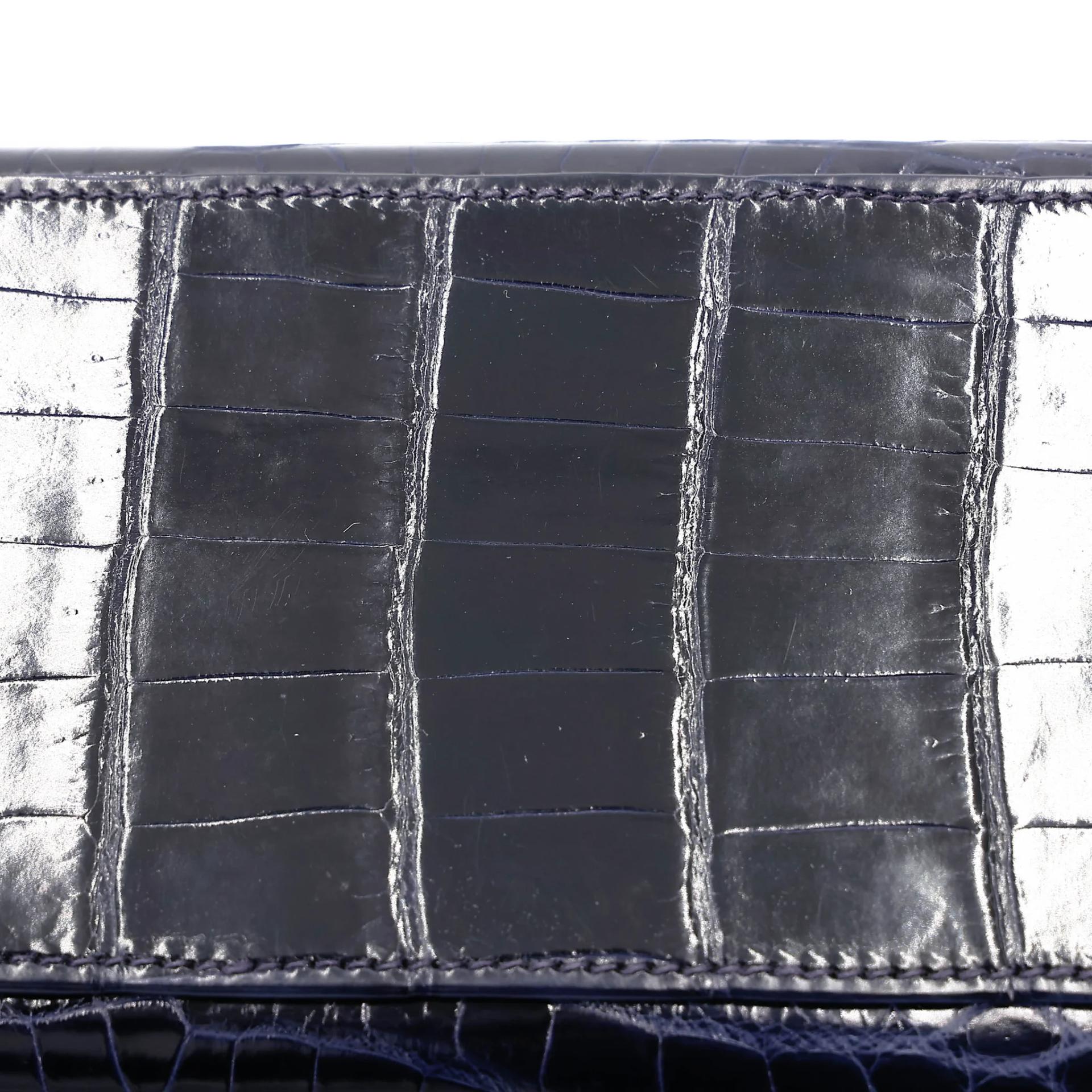 Very Good ( Rank A) HERMÈS Limited Edition Kelly 25 Sellier Navy (7U) Shiny Niloticus Crocodile Gold hardware X (2016) - 30