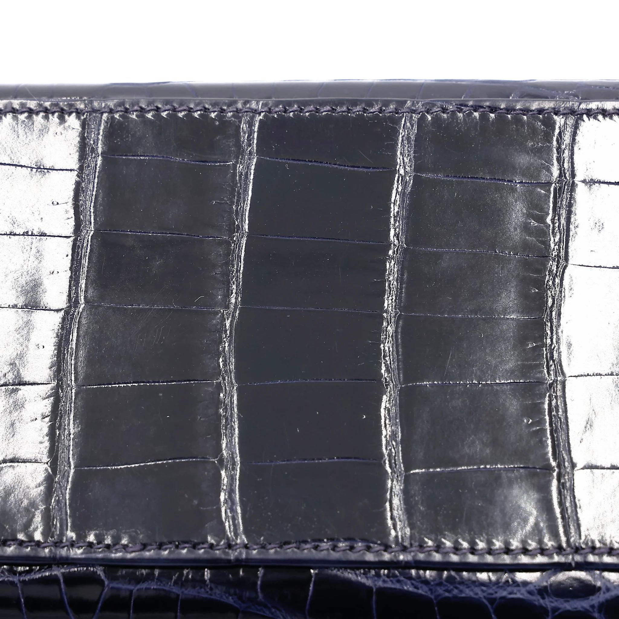 Very Good ( Rank A) HERMÈS Limited Edition Kelly 25 Sellier Navy (7U) Shiny Niloticus Crocodile Gold hardware X (2016) - 30