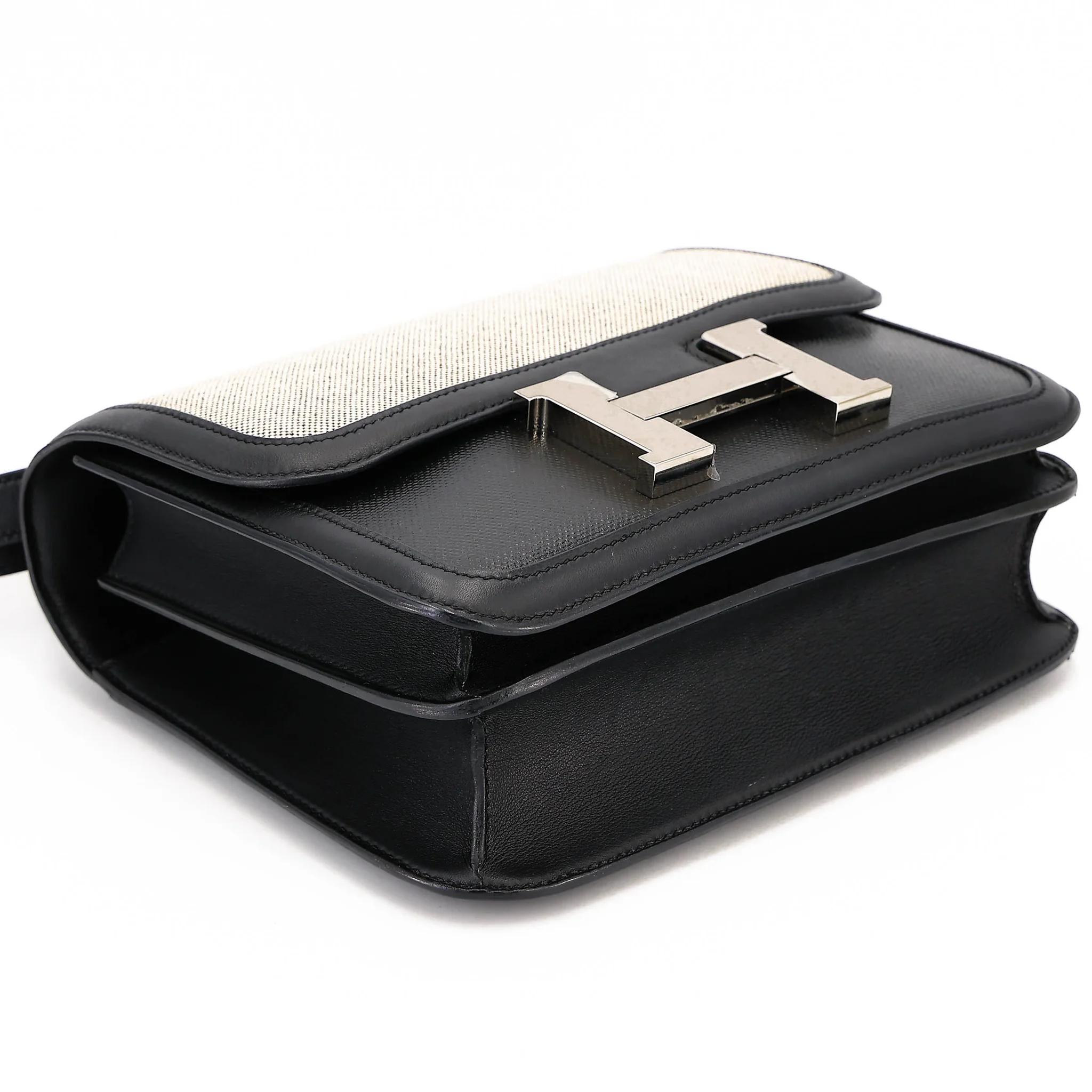 A美品 HERMÈS 愛馬仕 Constance 康康 24 89 黑色 Noir (Black) Toile H 帆布 Swift牛皮 銀扣 D刻 2019年 - 5