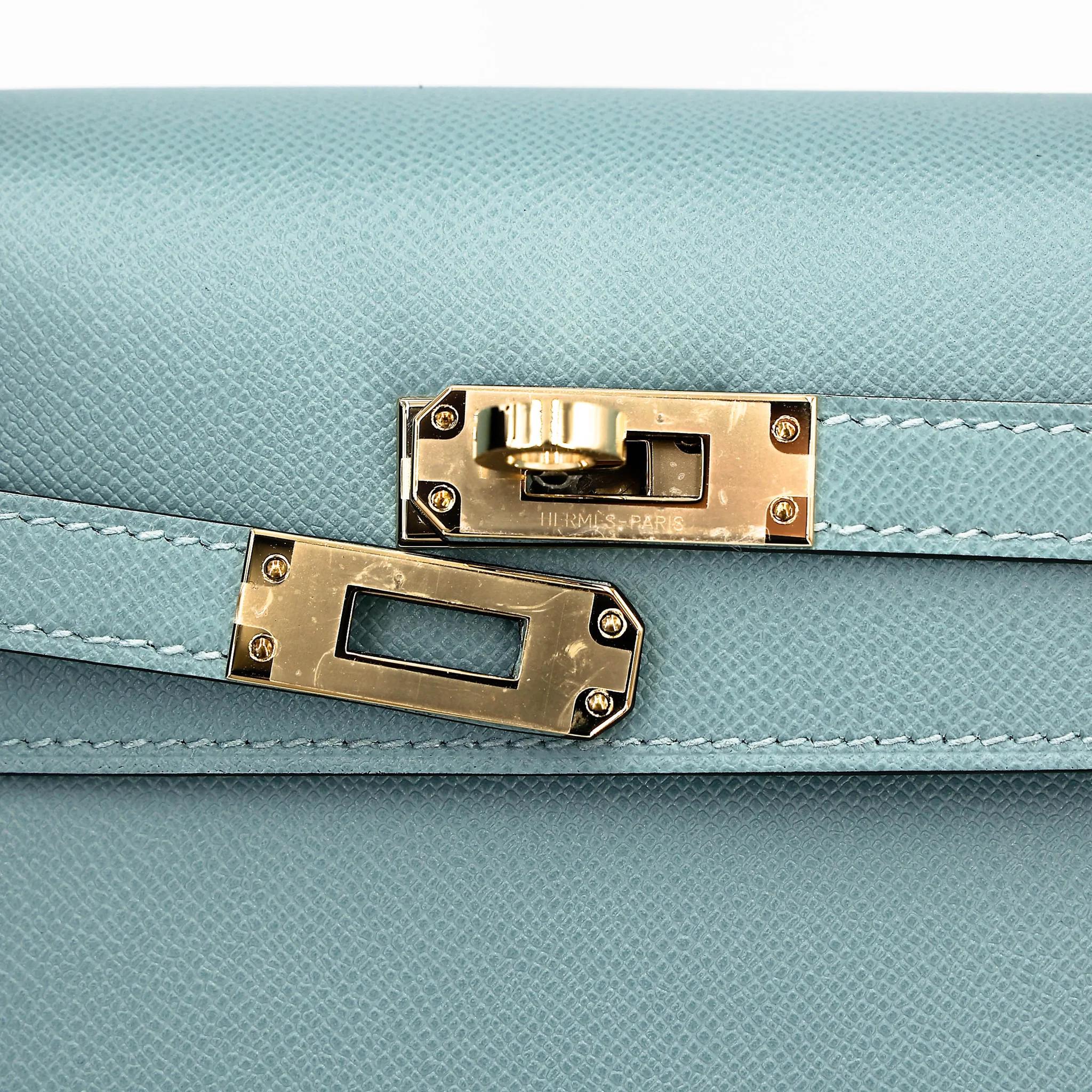 全新 HERMÈS 爱马仕 Kelly 25 外缝 7G 天青蓝 Ciel Madame皮 香槟金扣 G刻 2026年 - 8