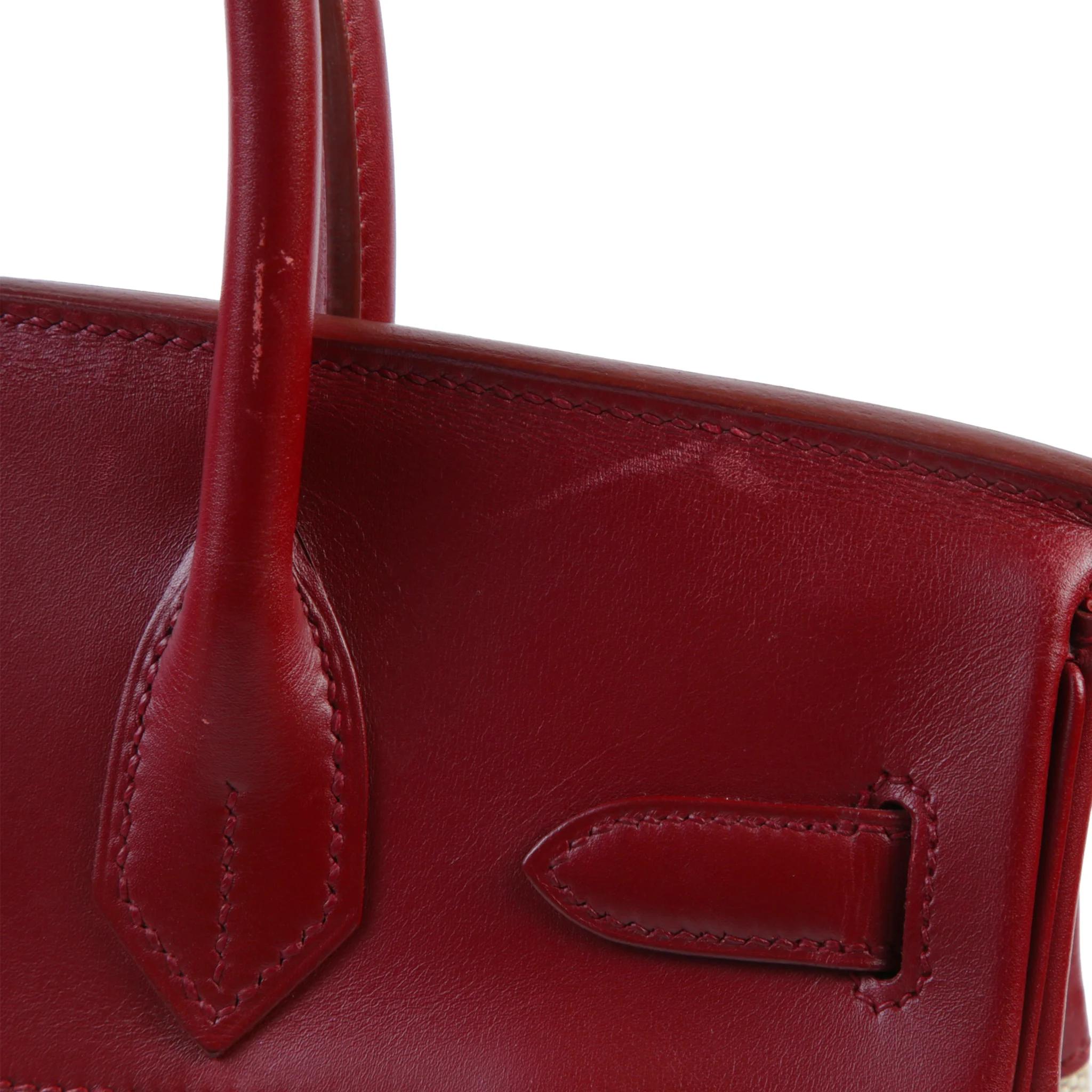 Very Good ( Rank A) HERMÈS Birkin 30 Rouge H (55) Toile H canvas Box-calf Gold hardware Square C (1999) - 4