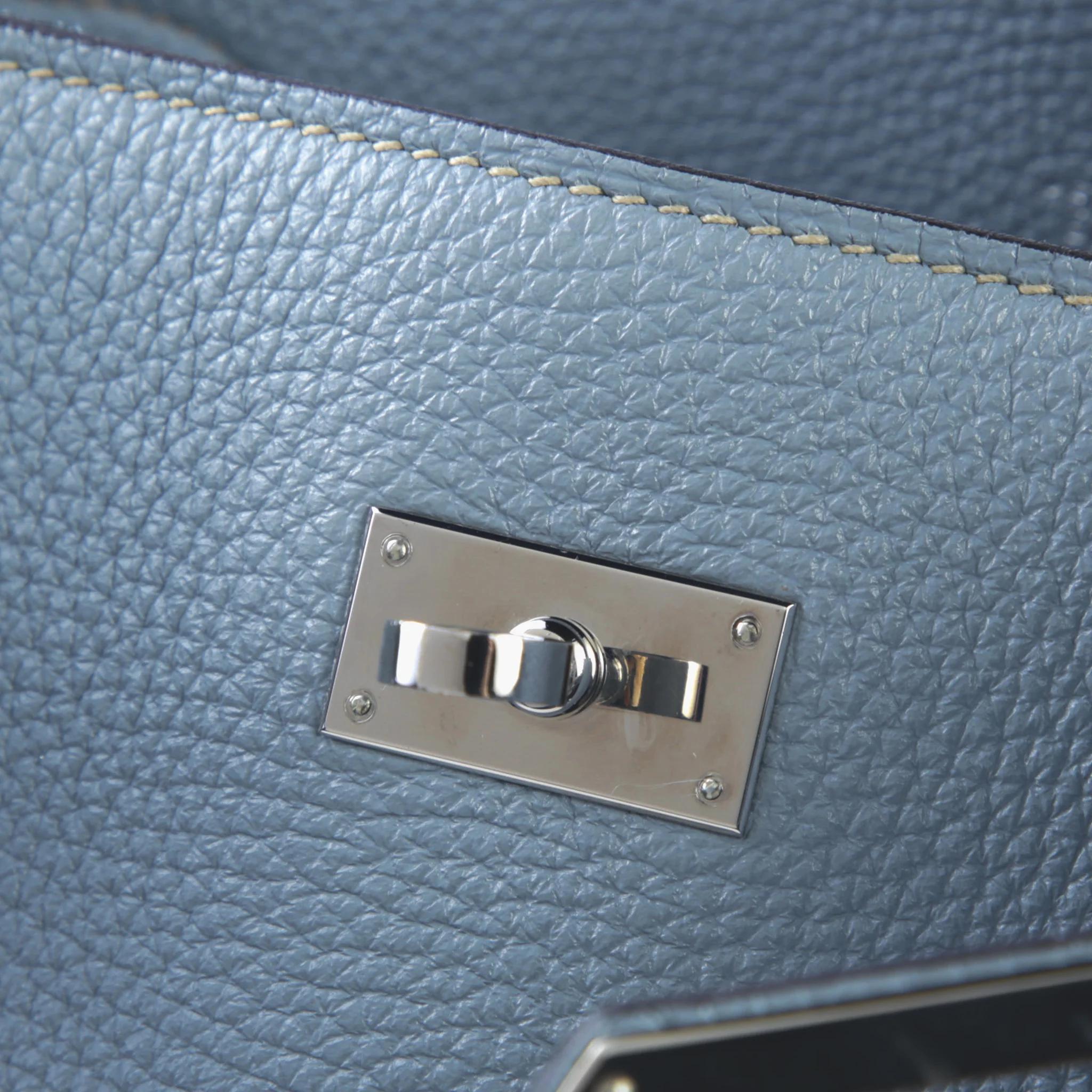 Very Good ( Rank A) HERMÈS So Kelly 26 Bleu Lin (J7) Clemence Palladium hardware Square Q (2013) - 9