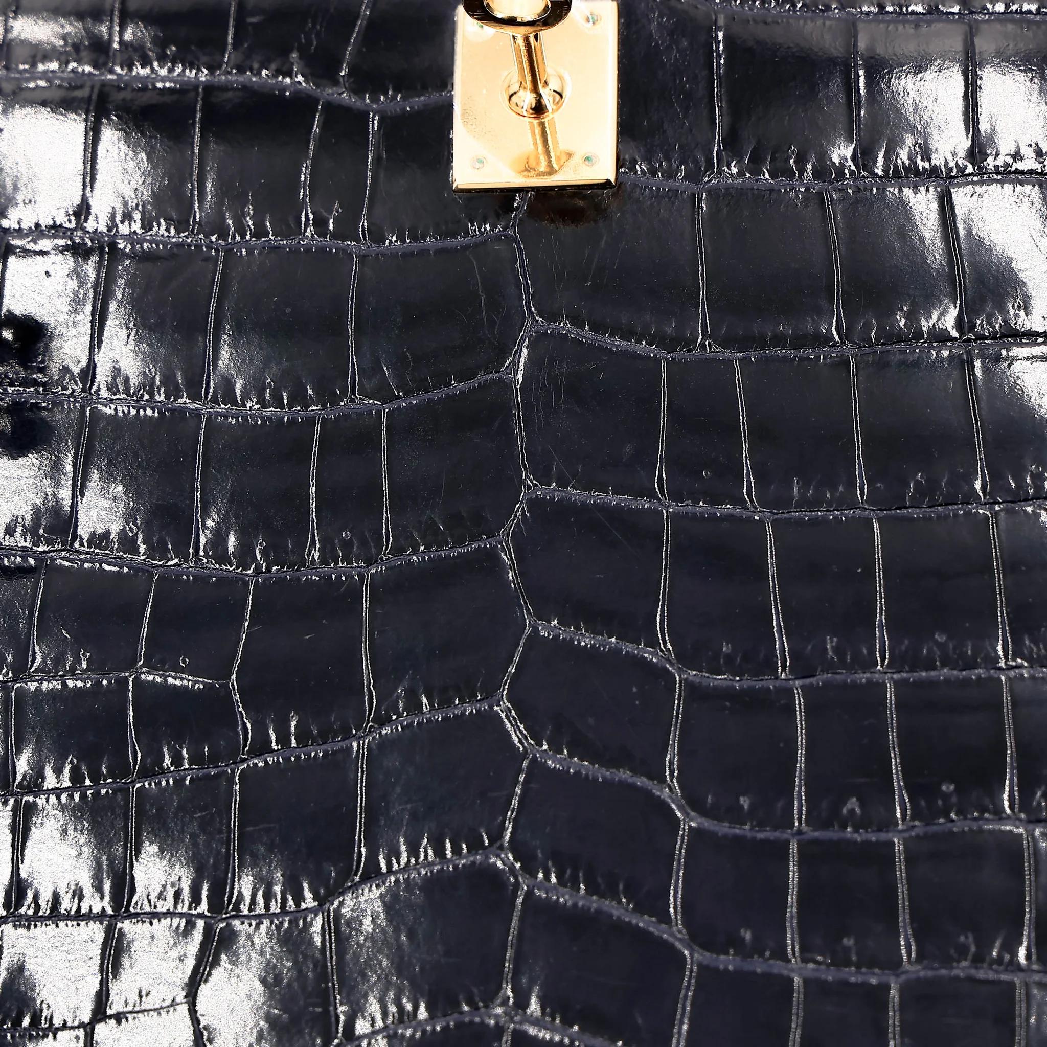 Very Good ( Rank A) HERMÈS Limited Edition Kelly 25 Sellier Navy (7U) Shiny Niloticus Crocodile Gold hardware X (2016) - 25