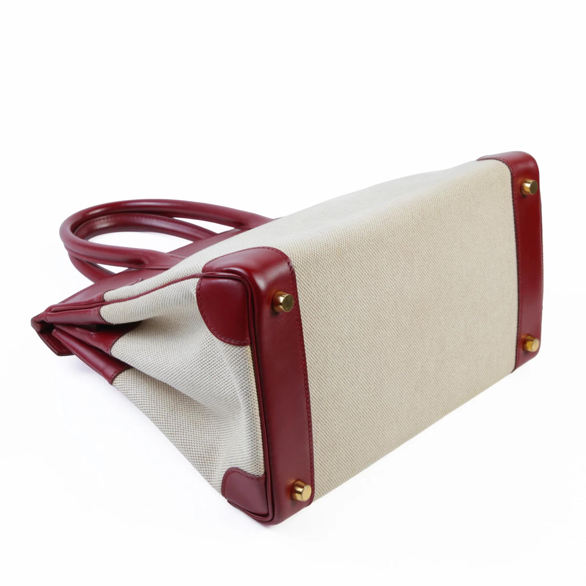 Very Good ( Rank A) HERMÈS Birkin 30 Rouge H (55) Toile H canvas Box-calf Gold hardware Square C (1999) - 7