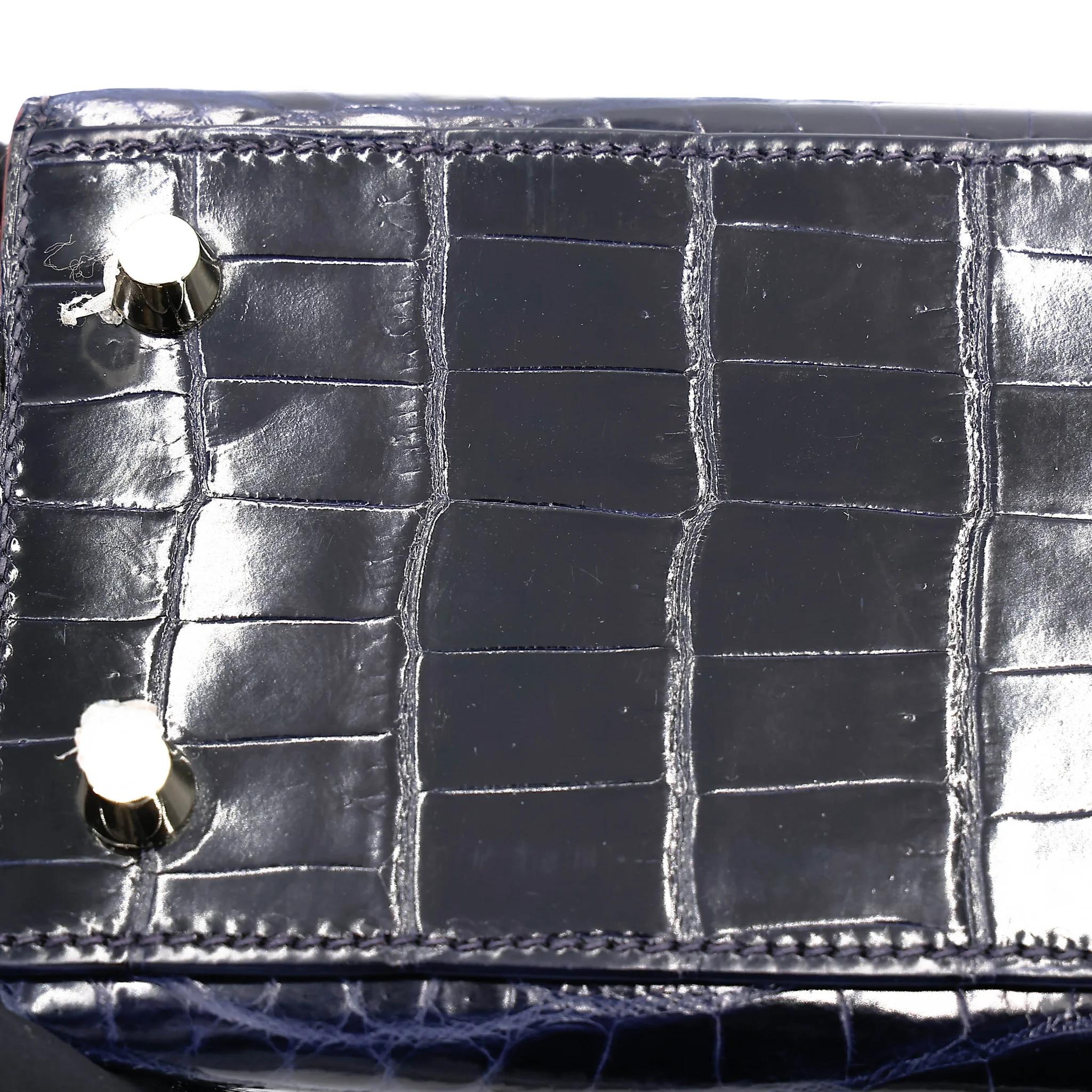 Very Good ( Rank A) HERMÈS Limited Edition Kelly 25 Sellier Navy (7U) Shiny Niloticus Crocodile Gold hardware X (2016) - 29