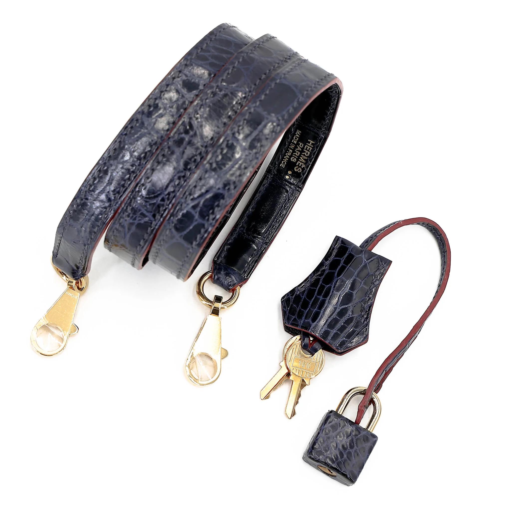Very Good ( Rank A) HERMÈS Limited Edition Kelly 25 Sellier Navy (7U) Shiny Niloticus Crocodile Gold hardware X (2016) - 35