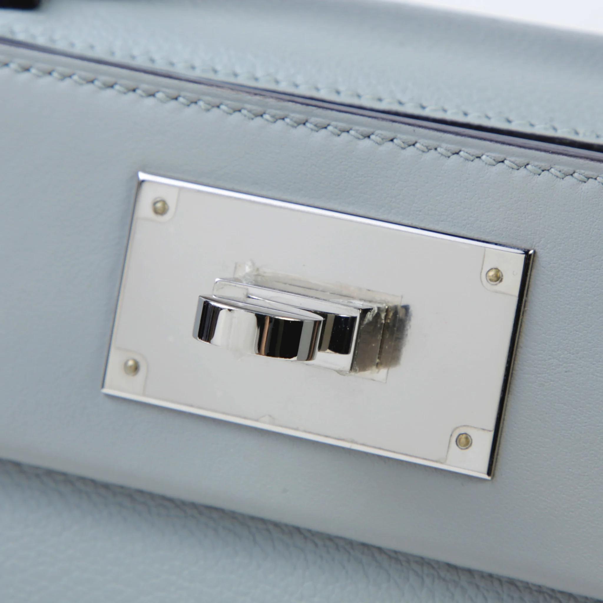 Very Good ( Rank A) HERMÈS 24/24 - 21 mini Bleu Glacier (8U) Evercolor Swift Palladium hardware W (2024) - 9