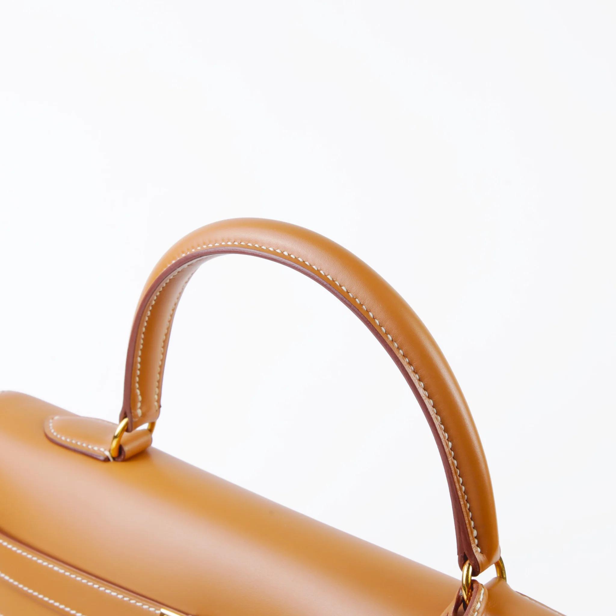 A美品 HERMÈS 愛馬仕 Kelly 35 外縫 27 奶茶色 Natural Vache皮 金扣 〇Y刻 1995年 - 3