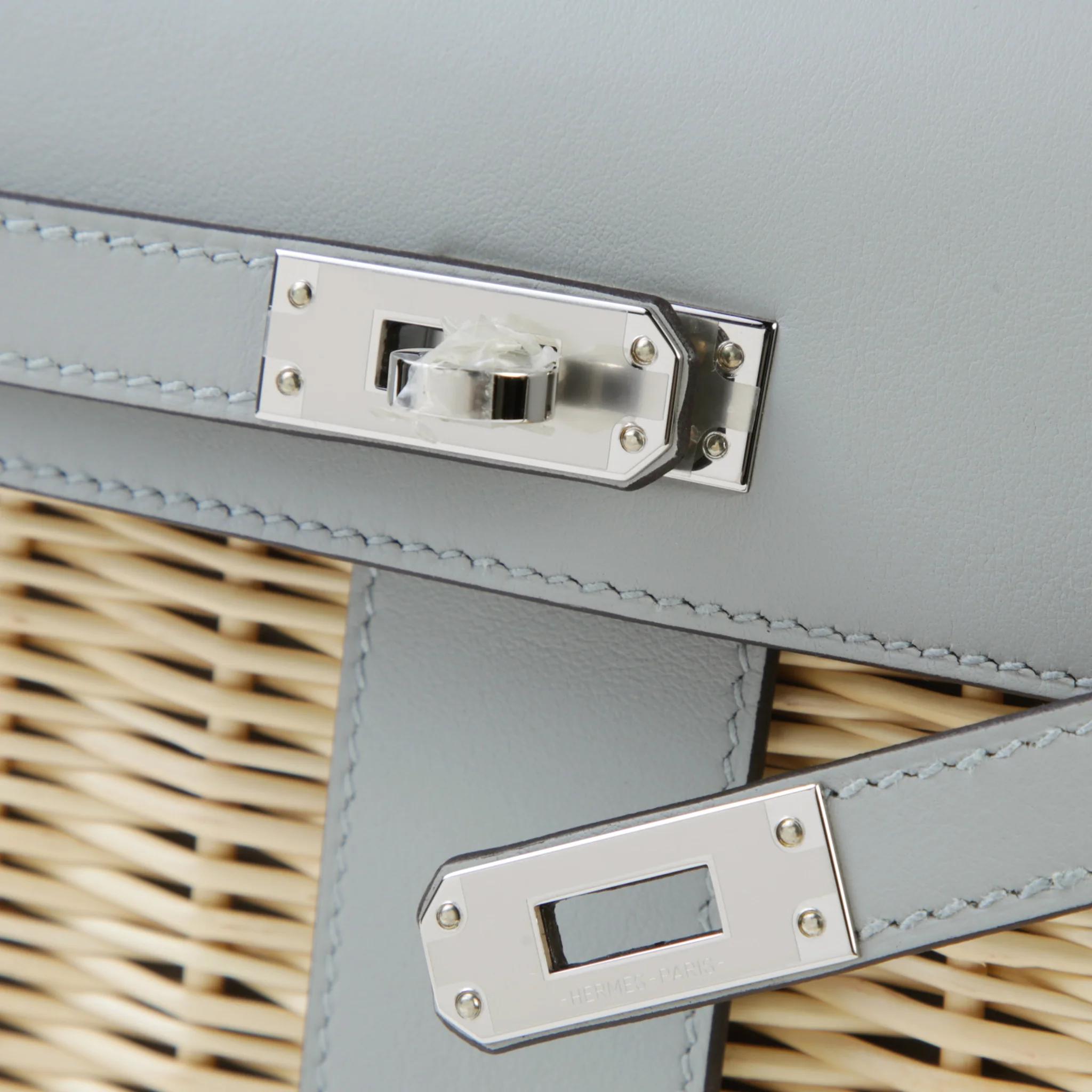 Brand New ( Rank N ) HERMÈS Limited Edition Kelly Picnic Mini Bleu Glacier (8U) Swift Osier Wicker Palladium hardware K (2025) - 8
