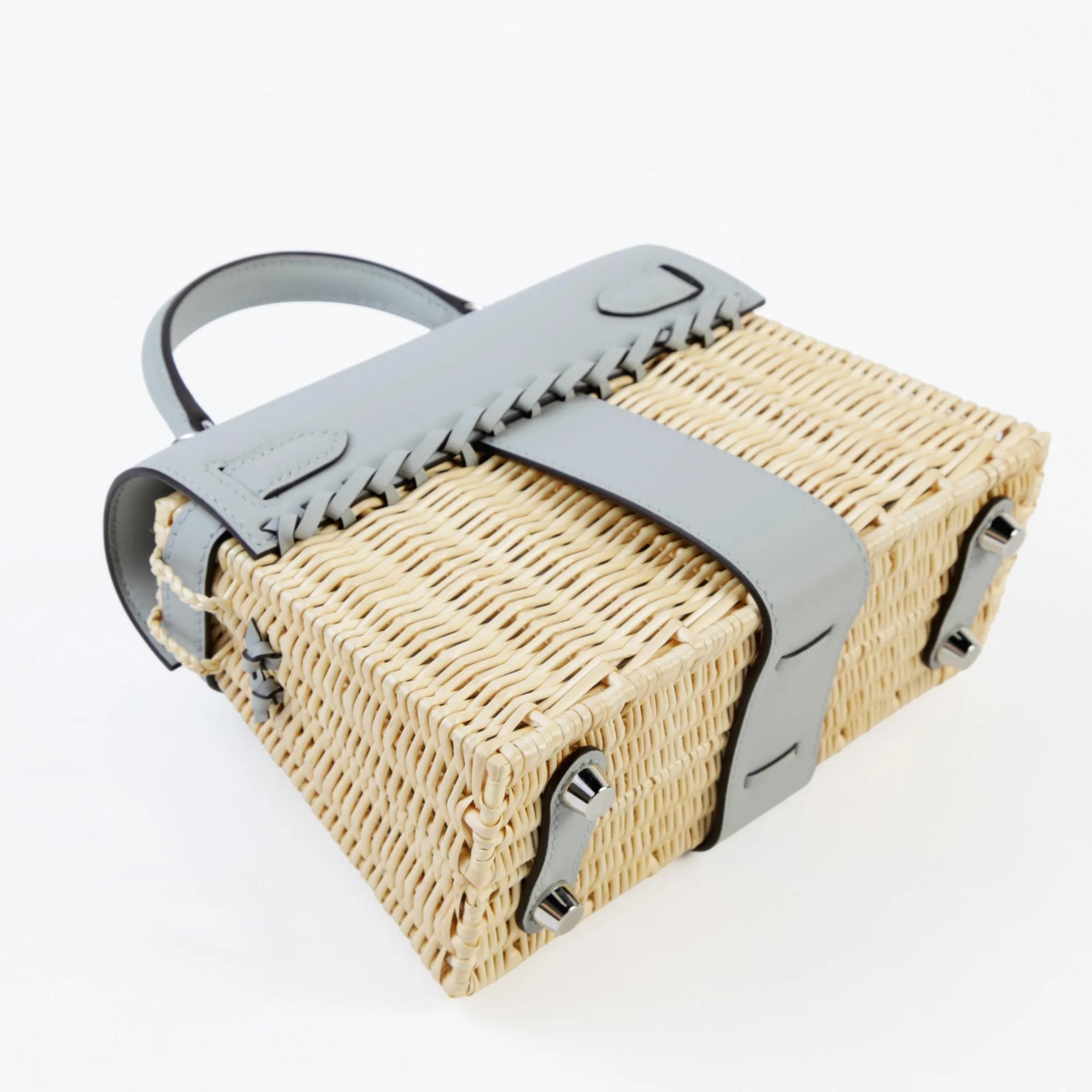 Brand New ( Rank N ) HERMÈS Limited Edition Kelly Picnic Mini Bleu Glacier (8U) Swift Osier Wicker Palladium hardware K (2025) - 6