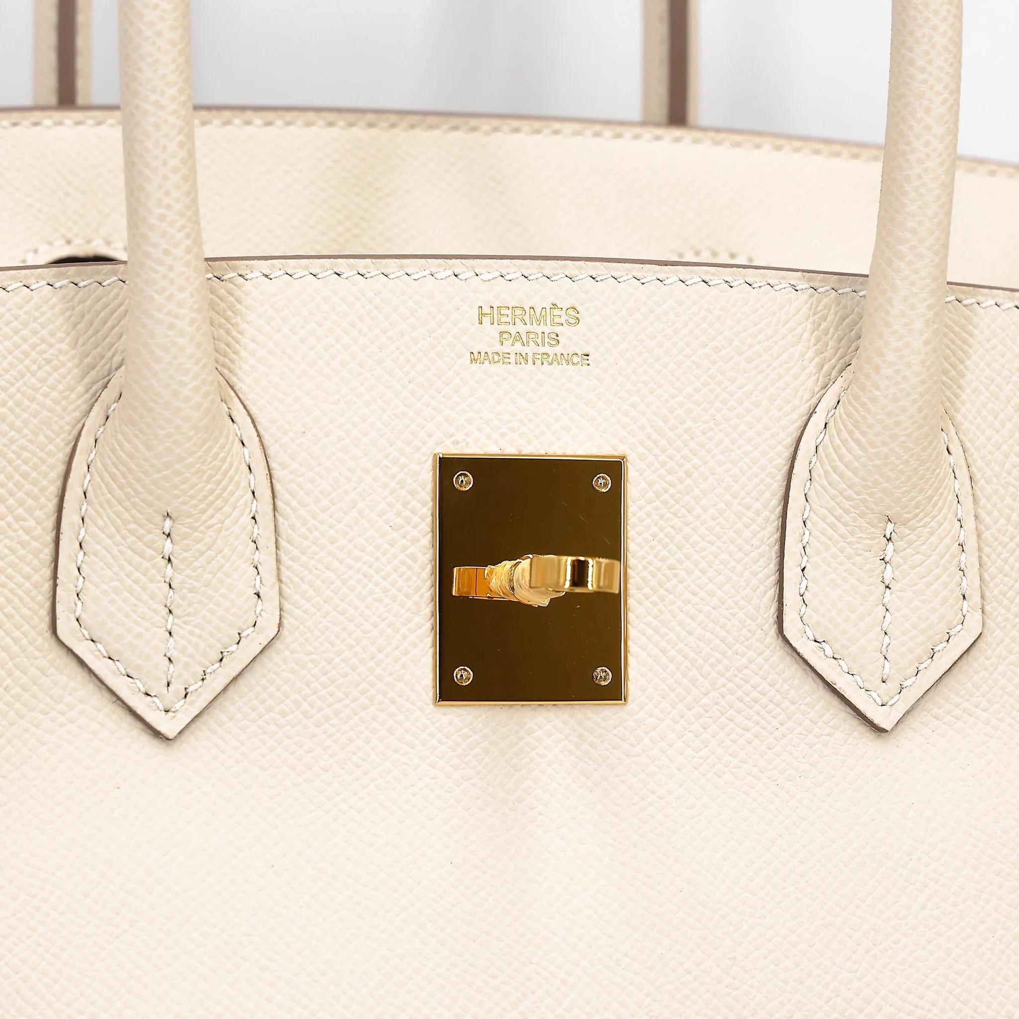 Excellent ( Rank SA ) HERMÈS Birkin 30 Craie (10) Epsom Gold hardware U (2022) - 16