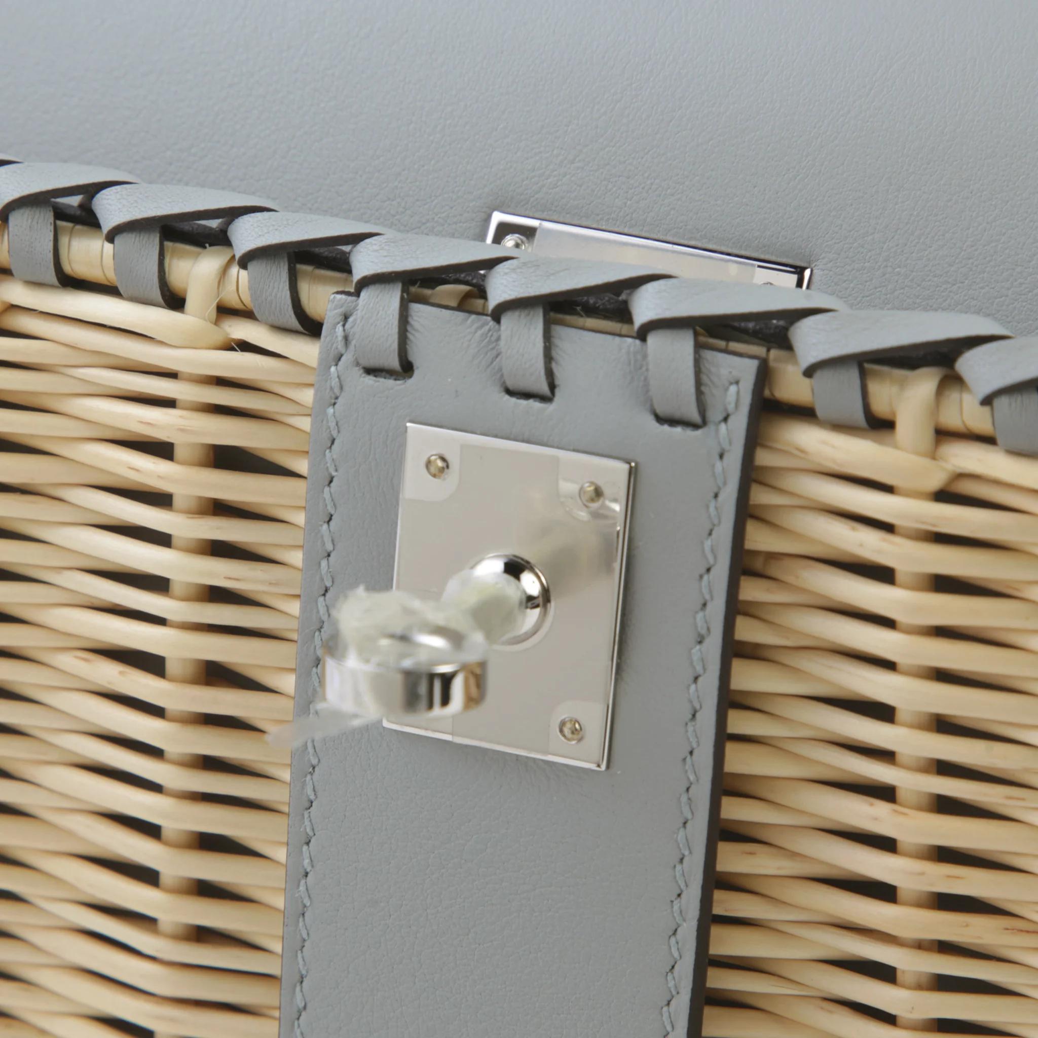 Brand New ( Rank N ) HERMÈS Limited Edition Kelly Picnic Mini Bleu Glacier (8U) Swift Osier Wicker Palladium hardware K (2025) - 9