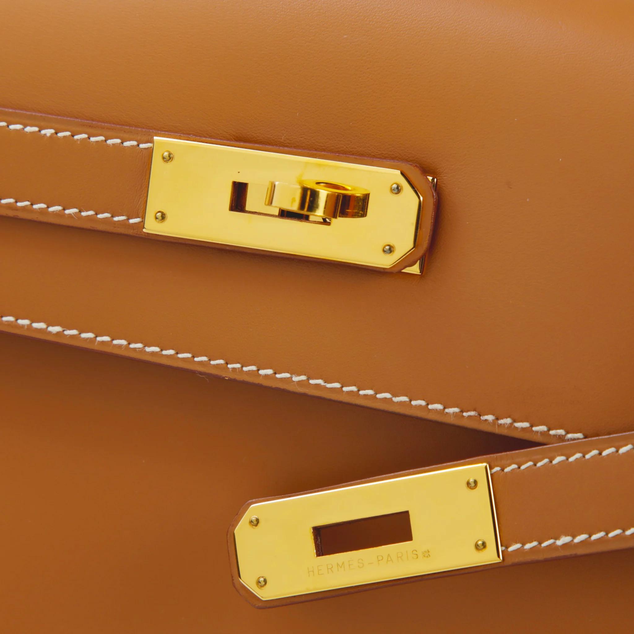 A美品 HERMÈS 愛馬仕 Kelly 35 外縫 27 奶茶色 Natural Vache皮 金扣 〇Y刻 1995年 - 9