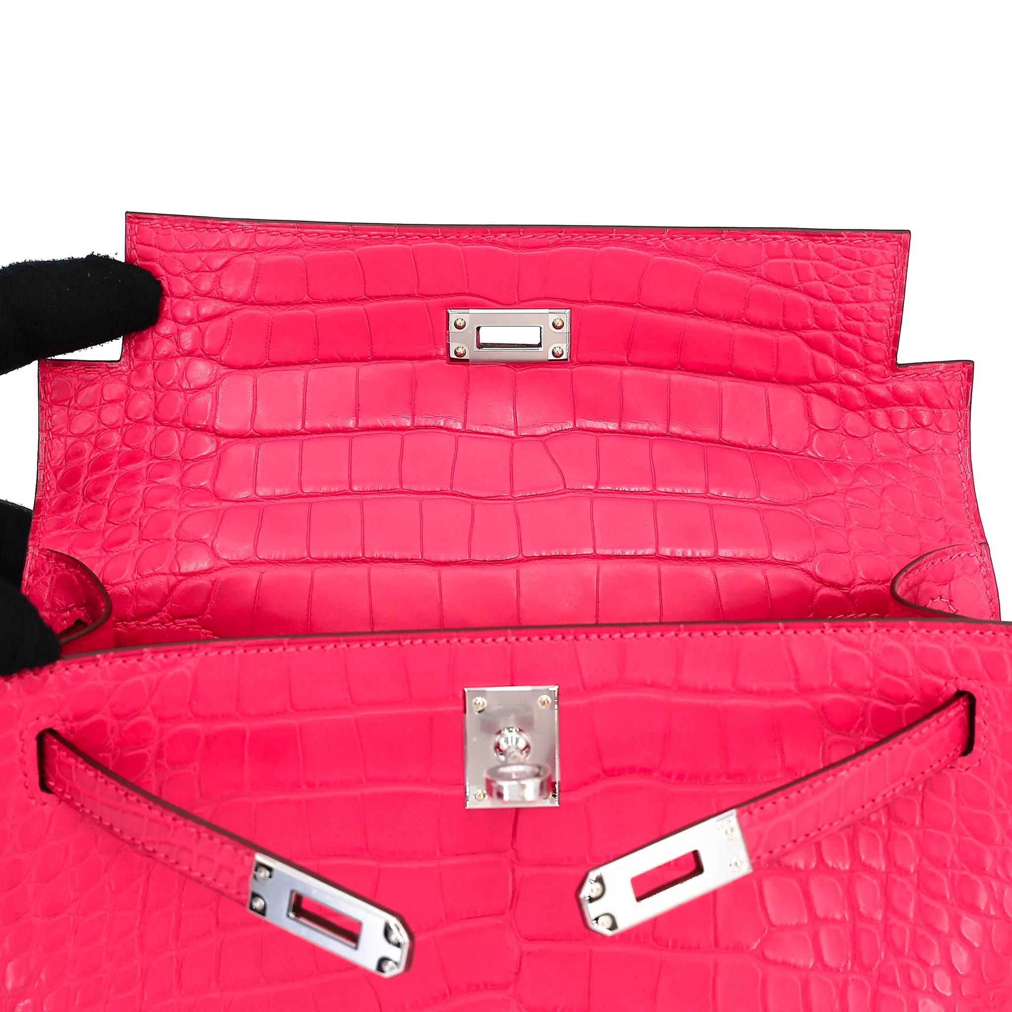 Brand New ( Rank N ) HERMÈS Kelly Pochette Rose Extreme (I6) Matte Alligator Palladium hardware G (2026) - 12