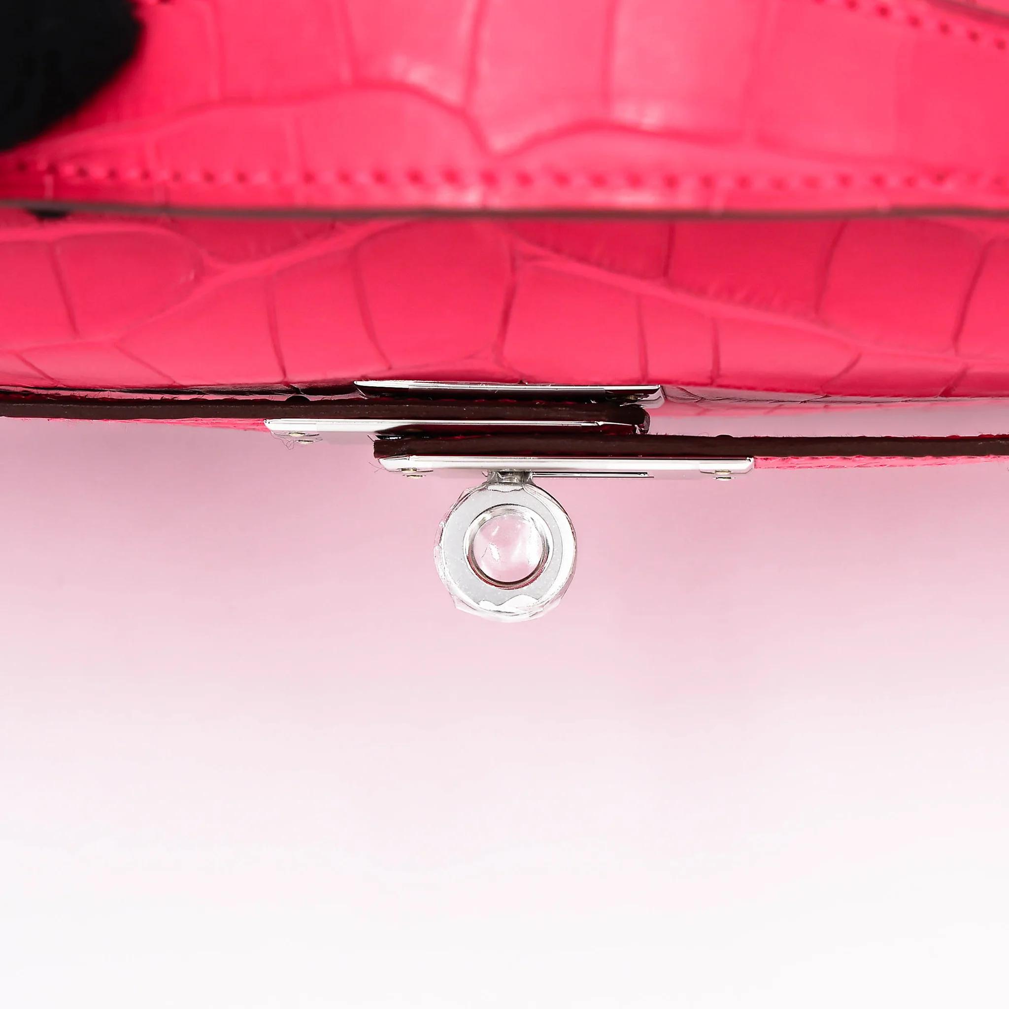 Brand New ( Rank N ) HERMÈS Kelly Pochette Rose Extreme (I6) Matte Alligator Palladium hardware G (2026) - 9