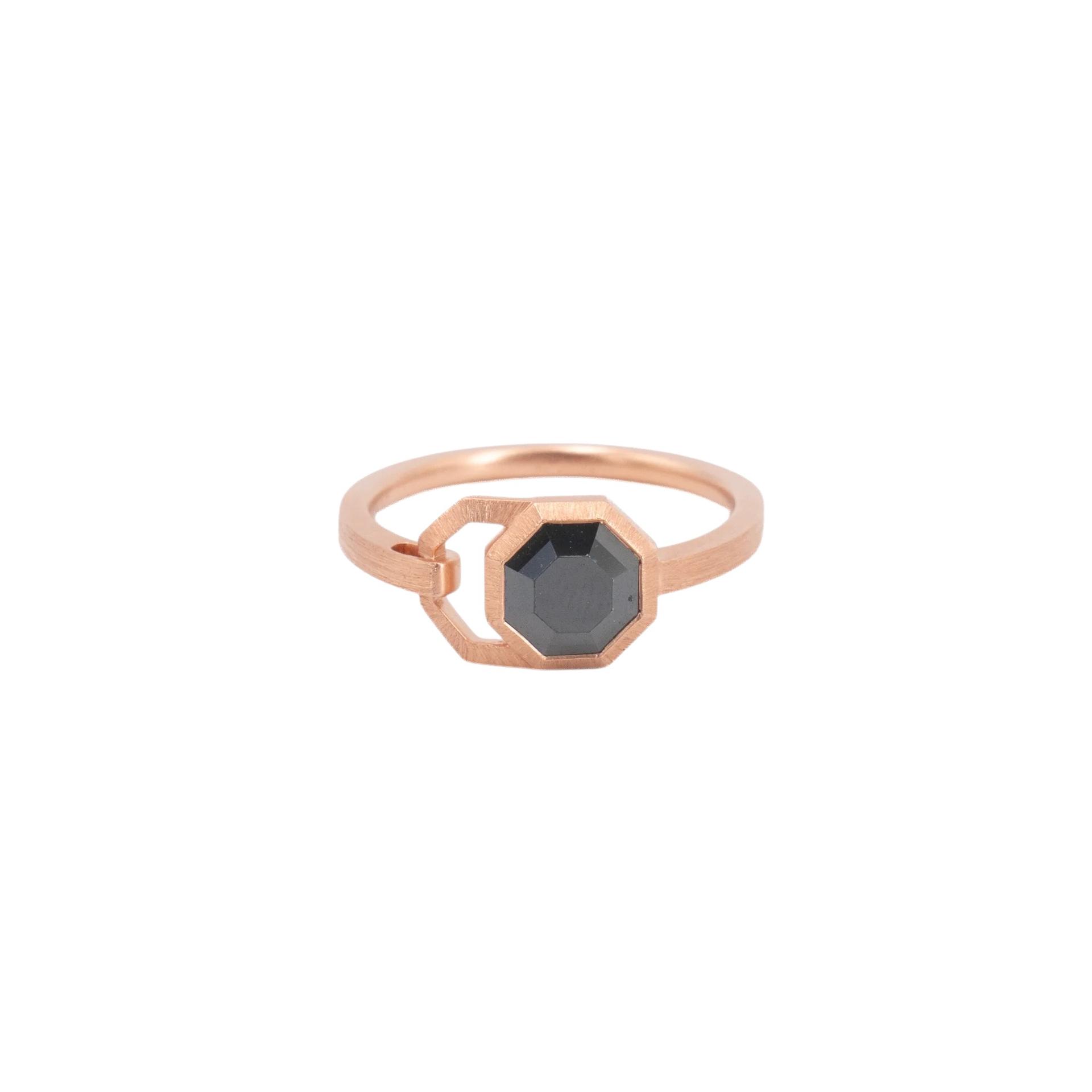 Brand New ( Rank N ) Mira MIRA NOIR GEOMETRY LOCK Ring Black Rose Gold 18K Rose Gold Diamond - 5