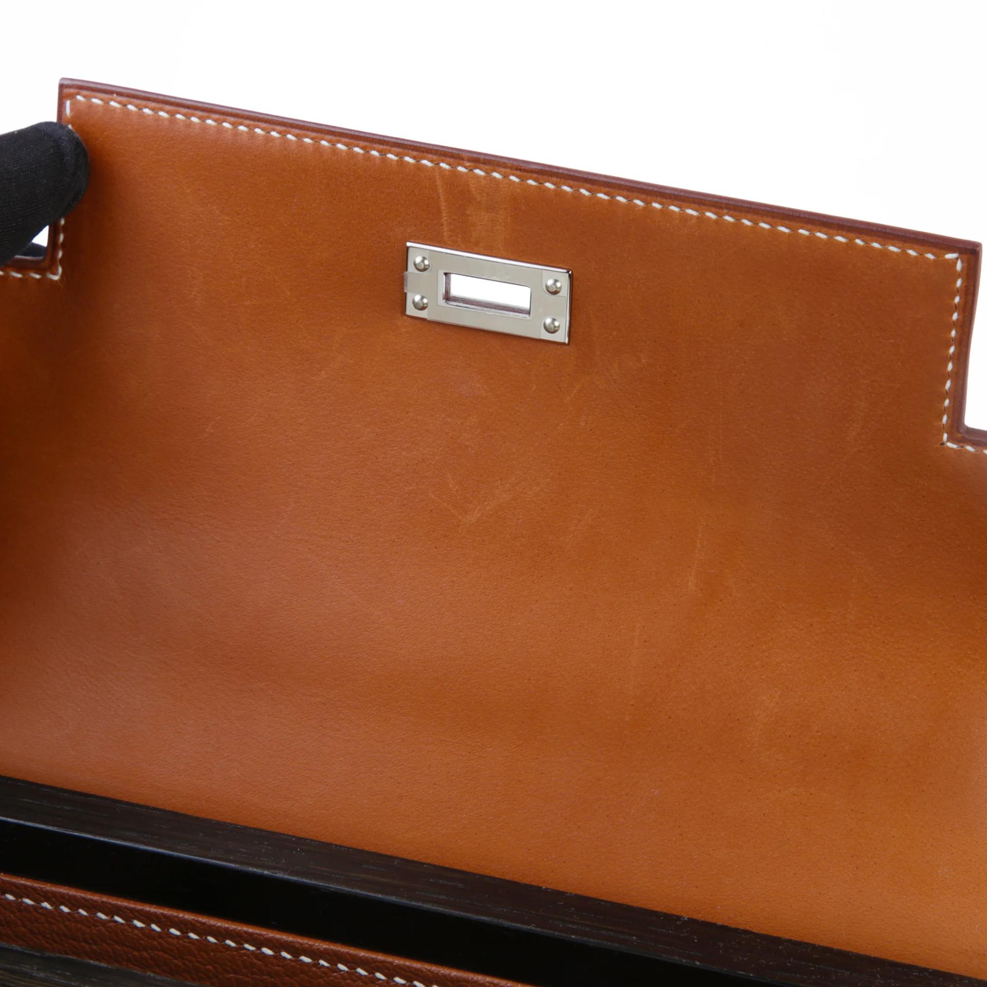 Excellent ( Rank SA ) HERMÈS Limited Edition Kelly Wood 22 Black (89) Barenia Palladium hardware Y (2020) - 10